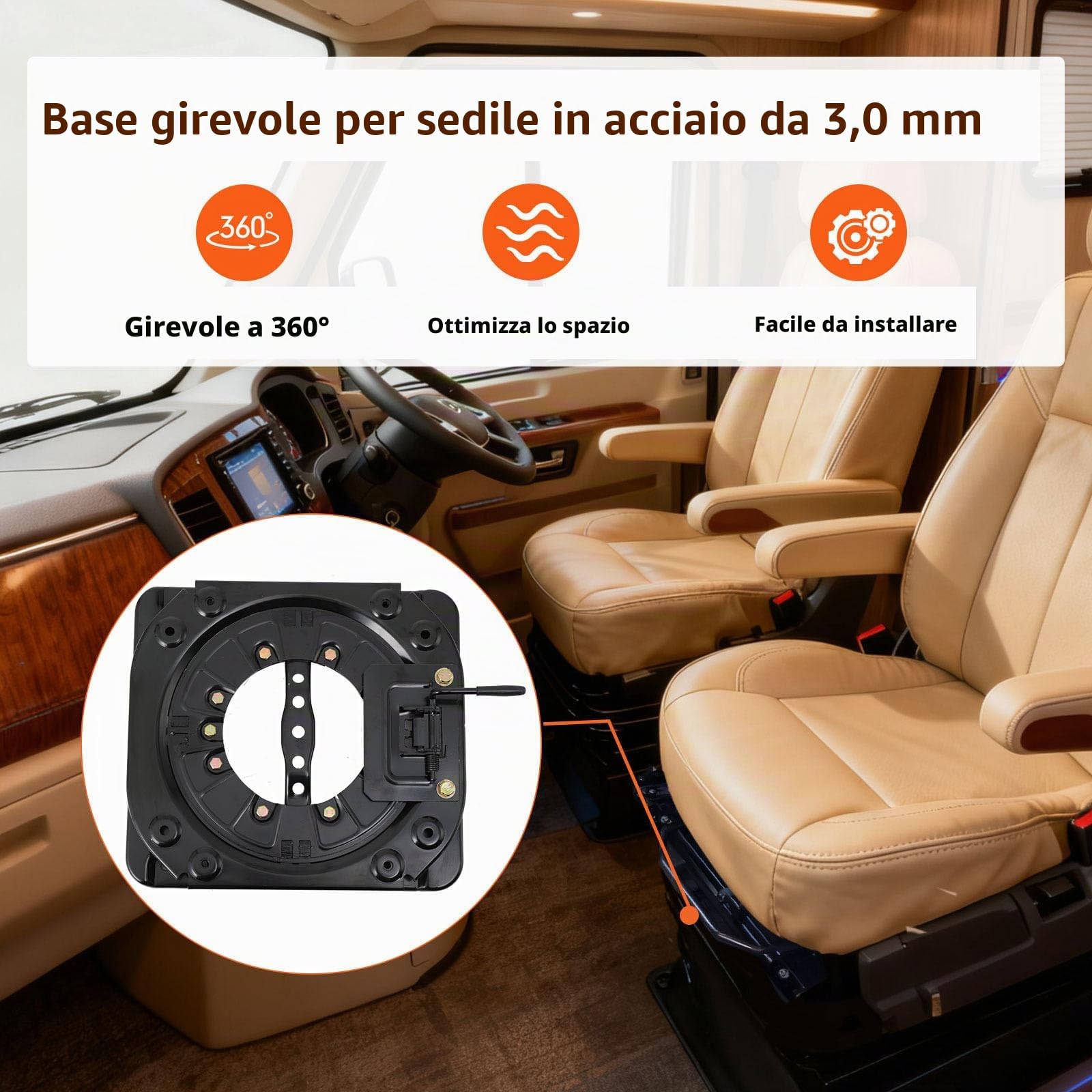 Base Girevole per Sedile Console Girevole a 360°, Base del Sedile Girevole per Auto Sedile per Impieghi Gravosi Base, 130 kg Carico Universale per Furgoni, Camper e Autobus