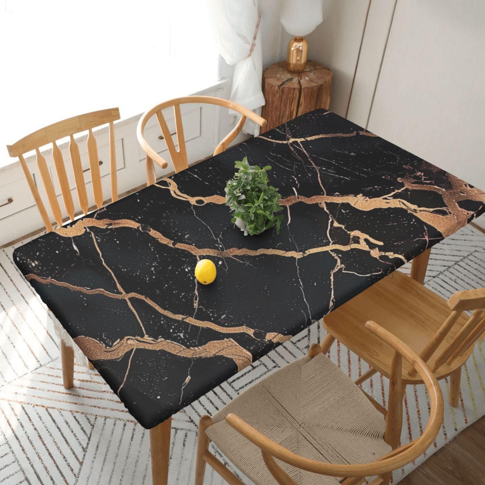 WPKJU Black Gold Marble Printed Tablecloths 5ft Rectangular Table Covers Washable Polyester Decorative Table Cloth for Dining Table Picnic Wedding
