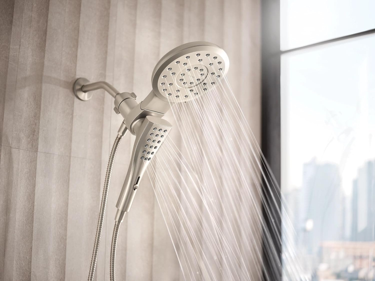 Moen Verso Brushed Nickel Eight-Function 7" Wide Spray Shower Head and Detachable Handshower Combo with 72" Hose, 220C3BN