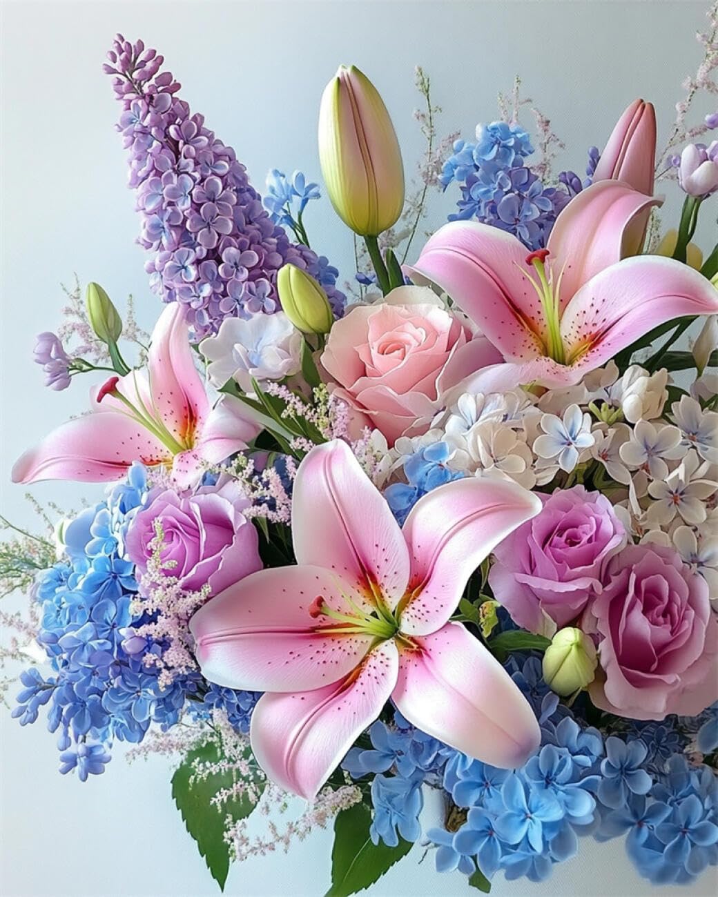AMBATTERY DIY Cross Stitch Kit with Beads Fantasy Bouquet Cross Stitch Needlepoint Handcraft Tapestry Kit Beaded Stitching Pattern 3D Embroidery Set 50x60cm