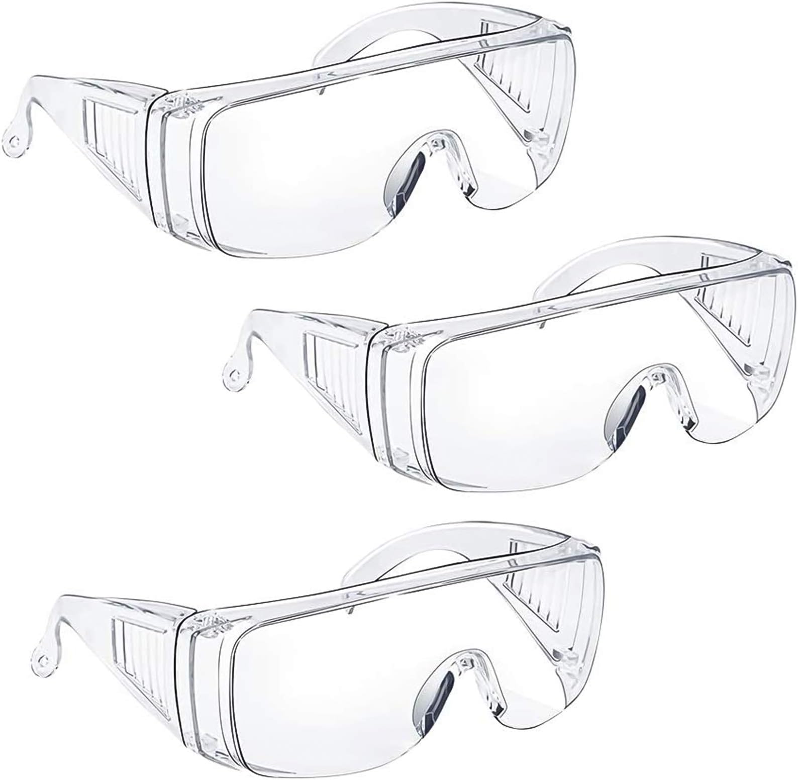 Safety Glasses Goggles Over Eyeglasses Anti Fog for Women Men Safety Goggles Over Glasses Eye Protection Shooting Glasses Anti Scratch UV Resistant Eyewear Goggles Lab Protective Clear 3 Per Box