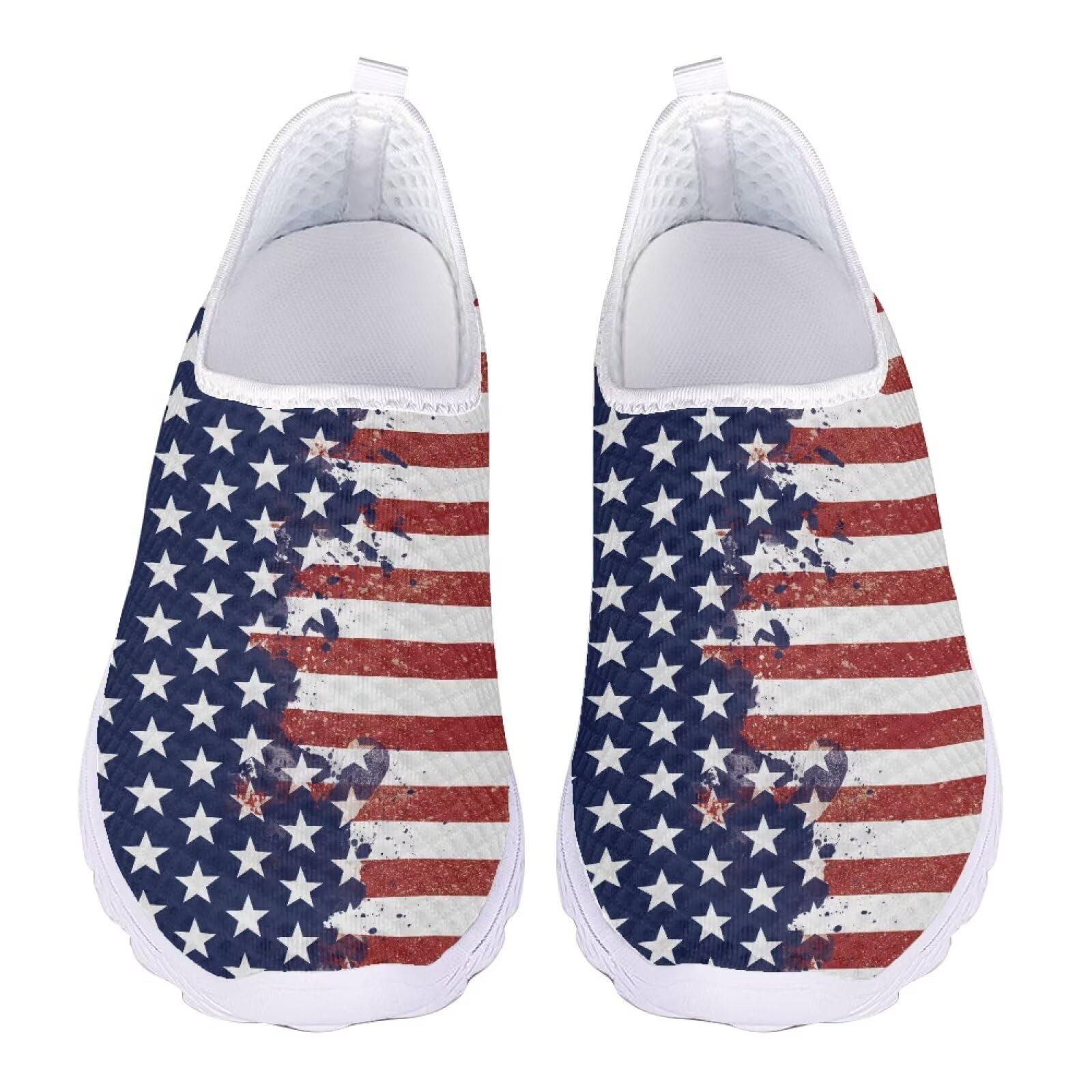 GIFTPUZZ Stars and Stripes atriotic Athletic Shoes for Women - Star-Spangled Mesh Cross Trainers with Shock Absorption 11