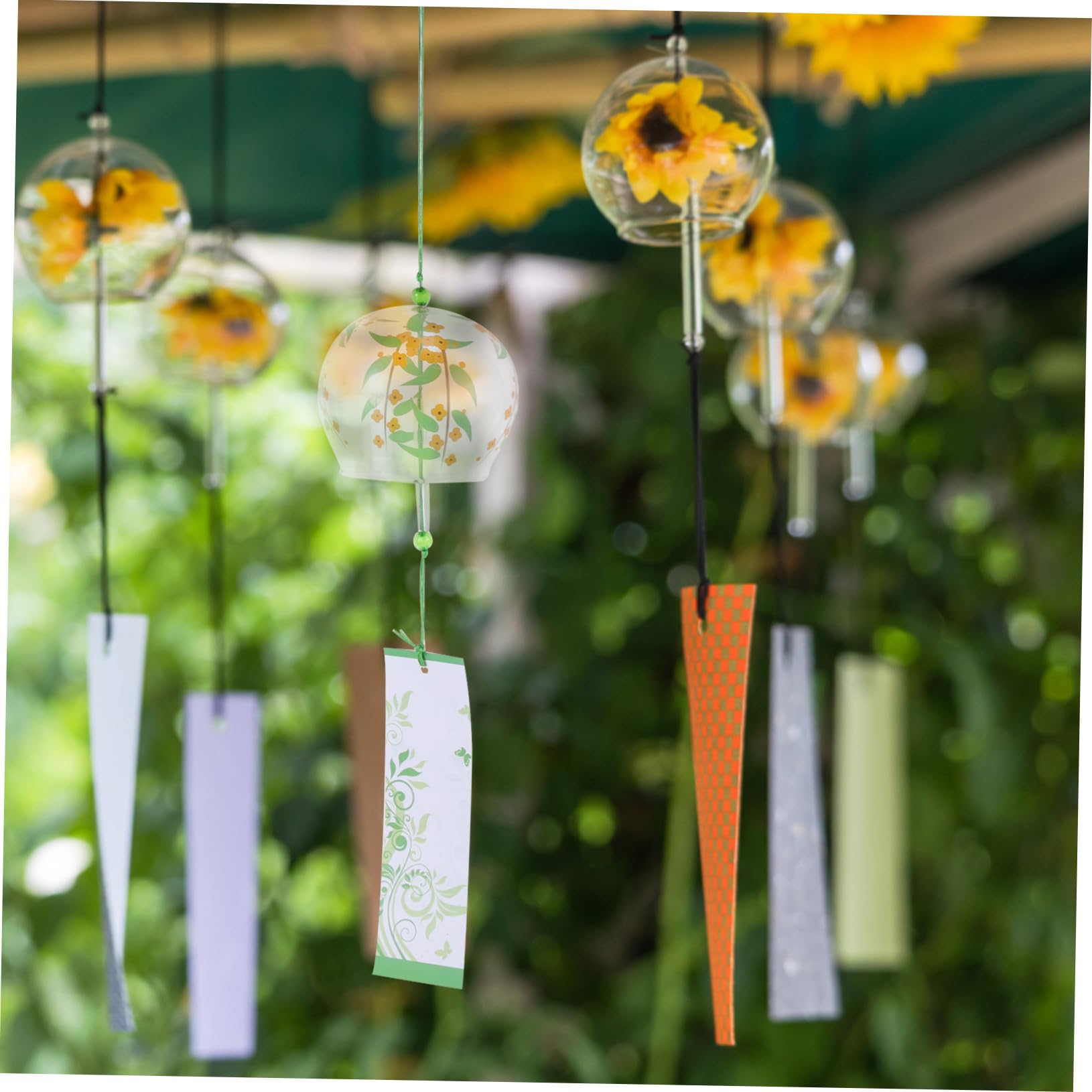 4 pezzi Campane Vento in Vetro Trasparente Stile Giapponese Decorazioni Appese per Giardino e Casa Fatte Mano con Suono Cristallino per Esterni e Interni