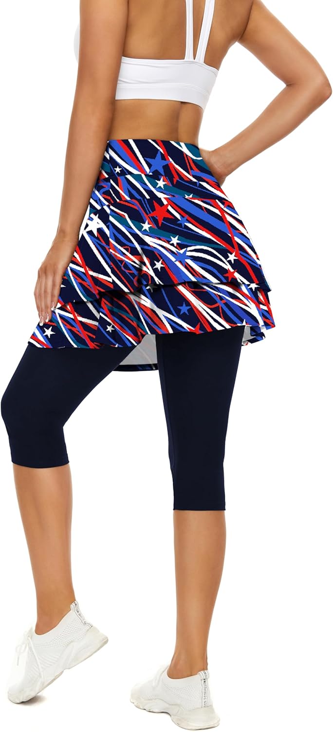 WOWENY Tennis Skirted Leggings with Pockets for Women Golf Skapri Leggings with Skirt - Image 2