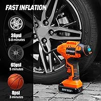 Vista 8 de WORKSITE Compresor de aire inalámbrico para inflador de neumáticos, bomba de aire portátil de mano, bomba de neumáticos de automóvil a batería