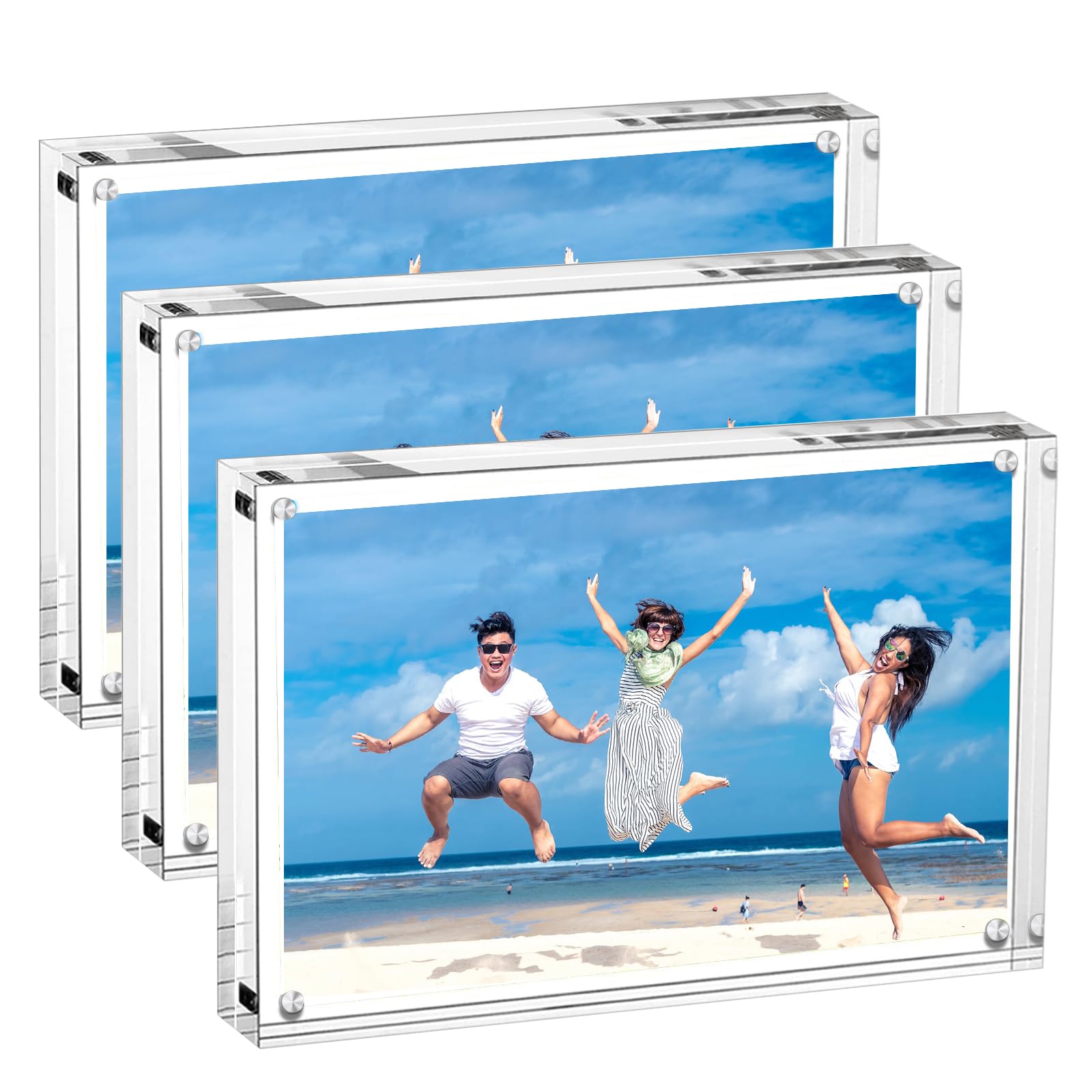 SHOPUKASA 4×6 (2 Pack) Acrylic Photo Frame 4x6 Inches — Double Sided Magnetic Picture Frame, Clear Freestanding Desktop Photo Block, Frameless Display for Home Decor & Office Desk Accessories