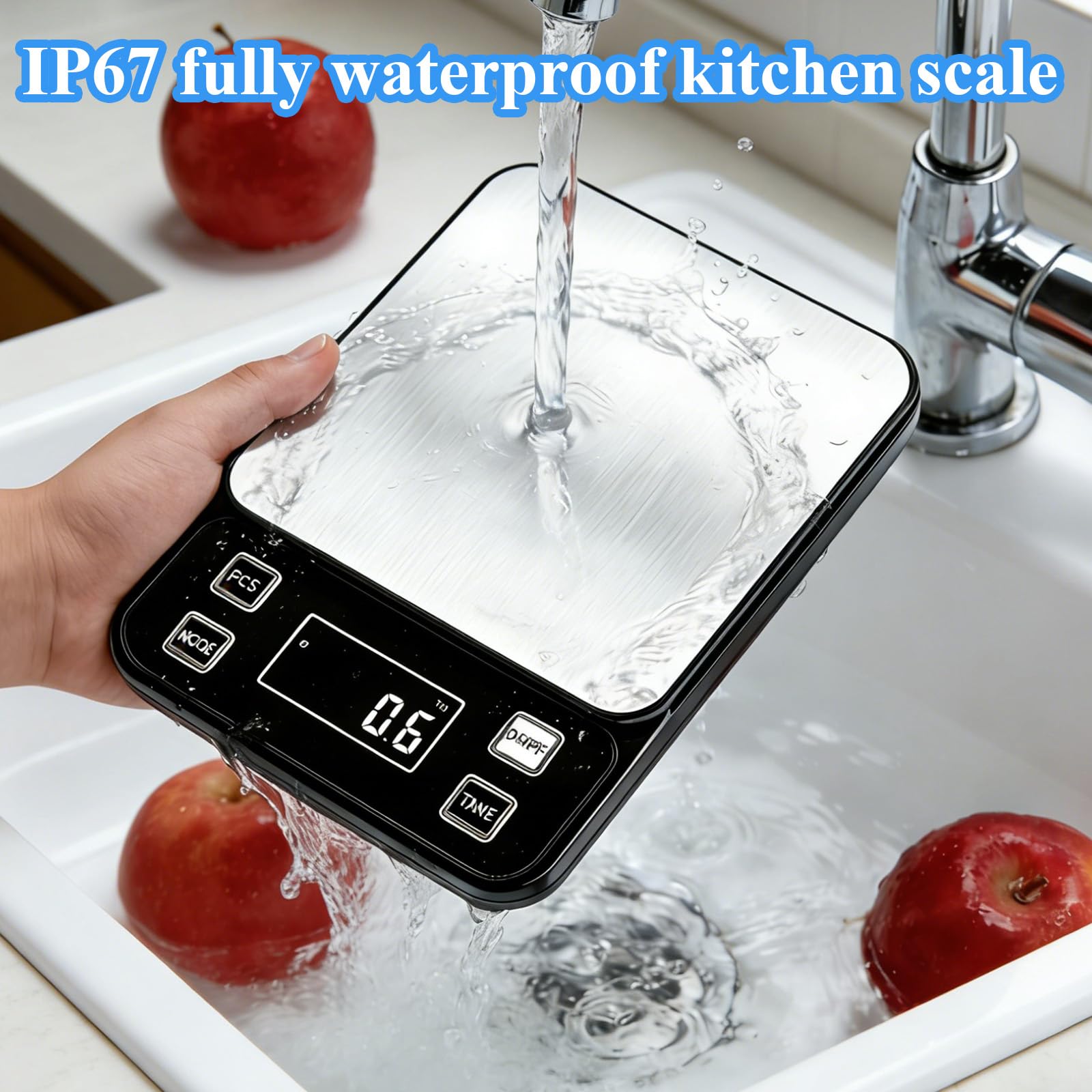 Báscula digital impermeable completa IP67,5 kg de capacidad, 0,1 g, precisión de 0,1 g, báscula de cocina con función de tara de carga tipo C, plataforma de acero inoxidable para hornear mariscos
