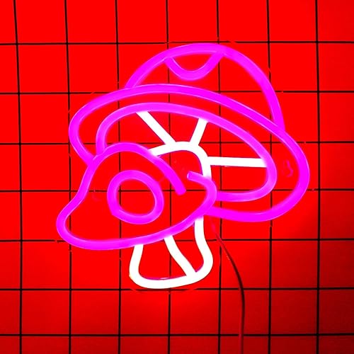 Miniatura 4 de Letrero de neón de hongo, luz nocturna LED rosa, bonito arte de pared para dormitorio, sala de juegos, regalo de Navidad para niños y niñas