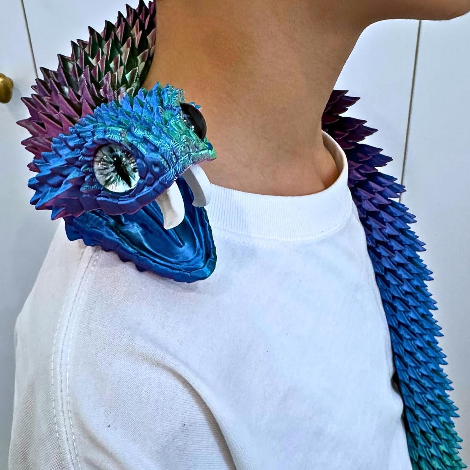 35.5-inch Oversized 3D Printed Snake Model with Movable Teeth and Flexible Joints, Reptile Animal Figurine, Stress Relief, Surprising and Magical Gift (35.5in Red Blue Yellow)