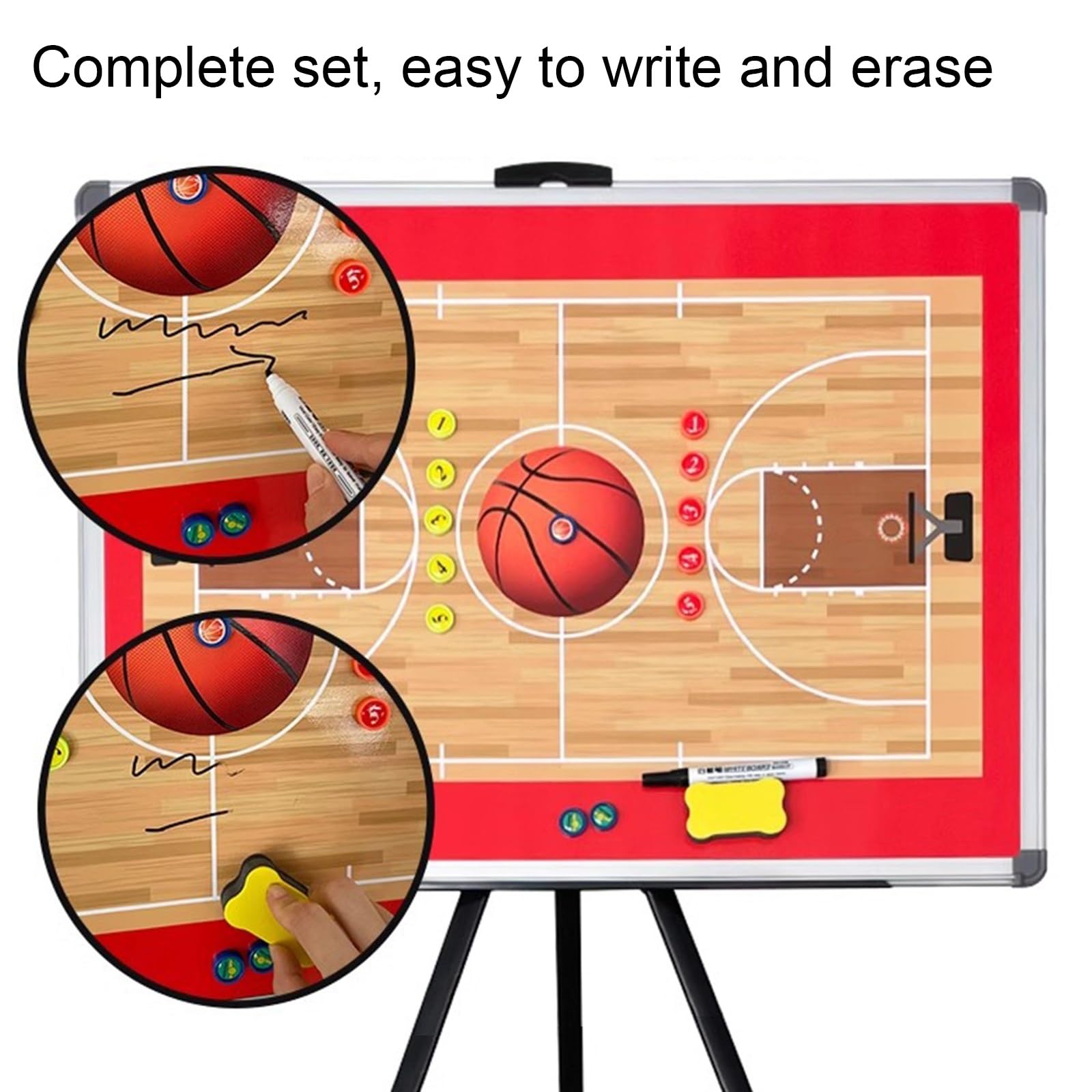 SCBTGKLN Magnetisches Basketball-Klemmbrett, Doppelseitiges Trocken Abwischbares Coaching-Board, mit Tragbarem Stativständer, for Unterrichten