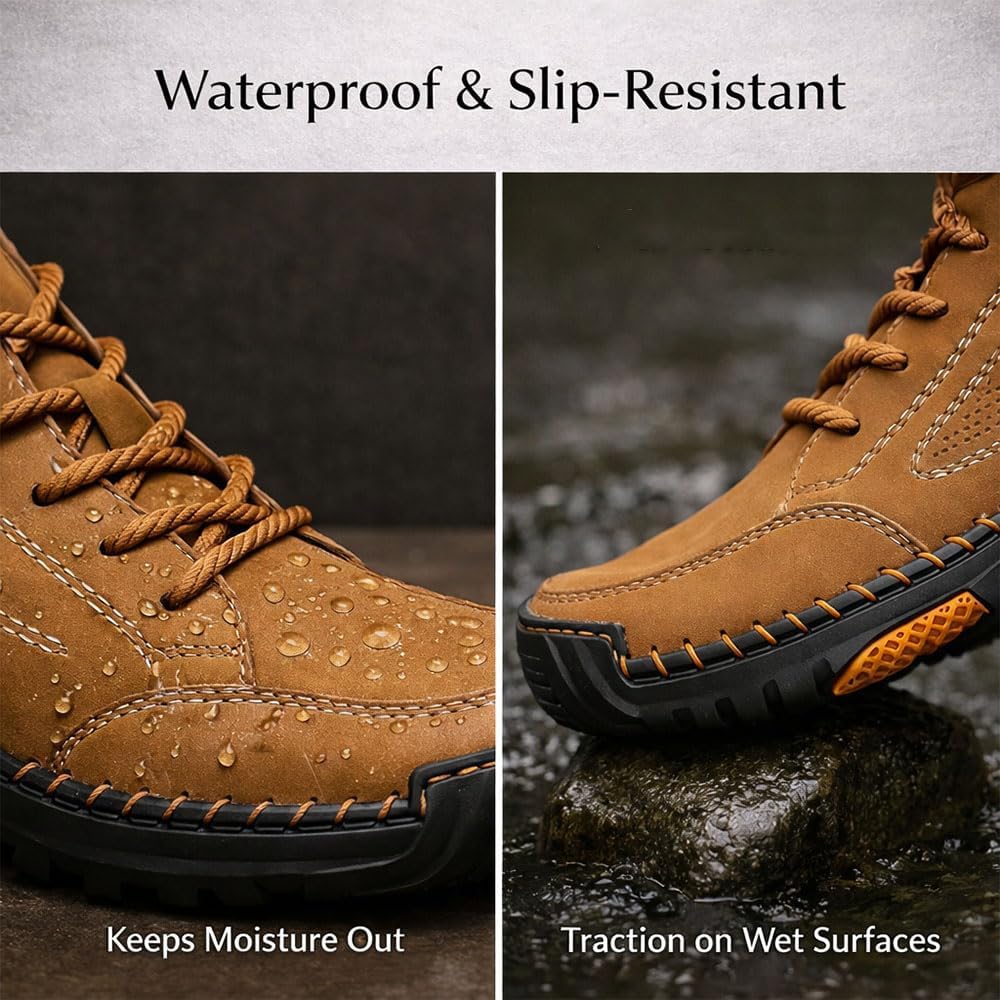 Men’s Boots Wide Comfortable Handmade Leather for Hiking, Working Outdoor Shoes, Vintage Hiking Boots Men Waterproof Leather Walking Boots for Daily Wear