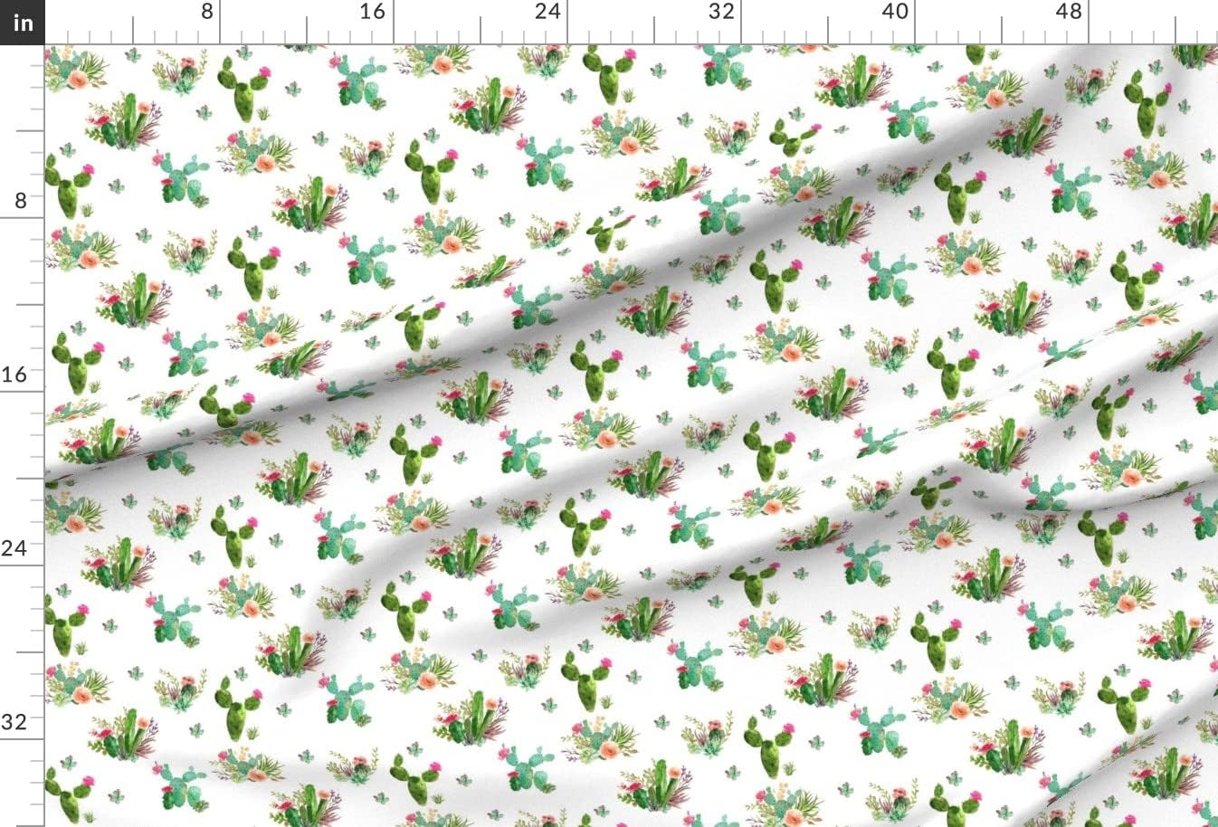 Spoonflower Fabric - Western Flowers White Succulent Floral Cactus Cacti Watercolor Printed on Upholstery Velvet Fabric Fat Quarter - Upholstery Home Decor Bottomweight Apparel