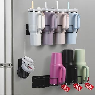 Magnetic Cup Holder for Stanley Cup 40 oz,2 pack Water Bottle Organizer for Refrigerator with Handle,Tumbler Lid Organizer for Stanley Cup Accessories,Gifts Ideal(BK 4CUPS(2PCS))
