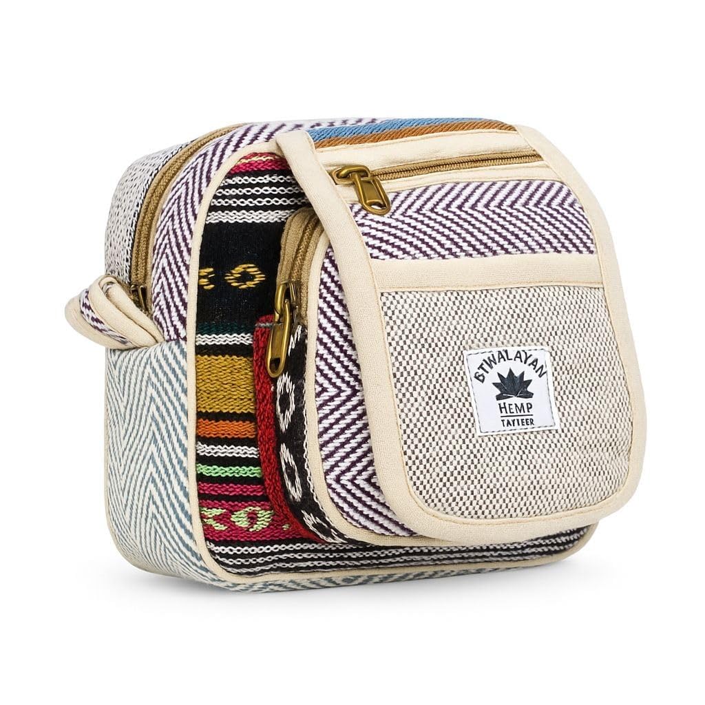 Pure Hemp and Natural Hemp Crossbody Bag, Multicolour, Boho Patchwork, Adjustable Strap, 7.5 x 7 x 2.5 Inches - Review, Price and Buying Guide