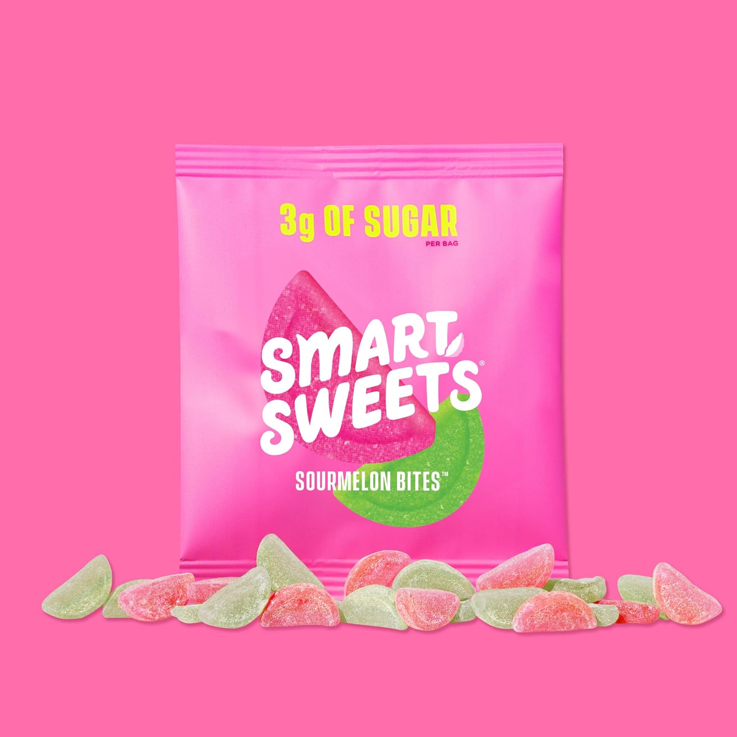 SmartSweets Sourmelon bites, Low Sugar Gummy Candy (3g), Low Calorie (130), Gluten-Free -1.8oz (Pack of 12) Packaging may vary