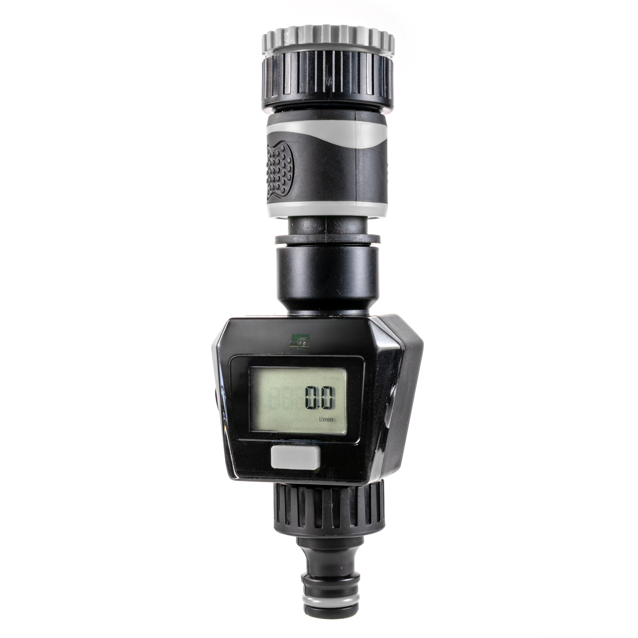 Ap Supplies Grey Digital Water Flow Meter, 2-50L/Min Range, Lcd Display With Multiple Modes, Battery Included - Optimize Water Usage And Provide Precise And Automated Watering For Lawns, Flower Beds, Vegetable Gardens