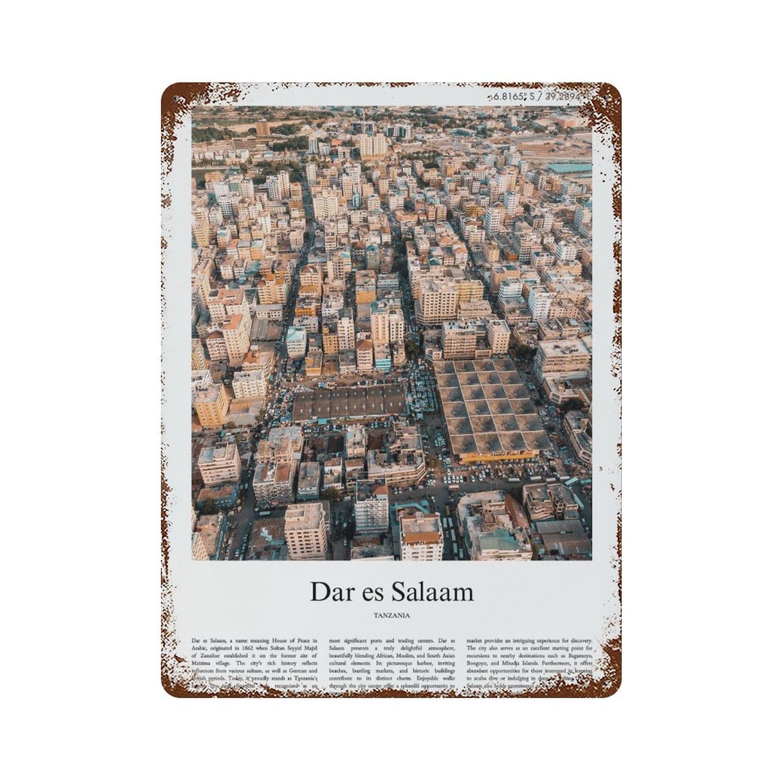 xiaoxiaoshen Dar Es Salaam Tanzania City Scenery Wall Decor Art Metal Tin Poster Modern Home Decor Art Home Bar Shop Decorations Vintage Sign 40x30cm
