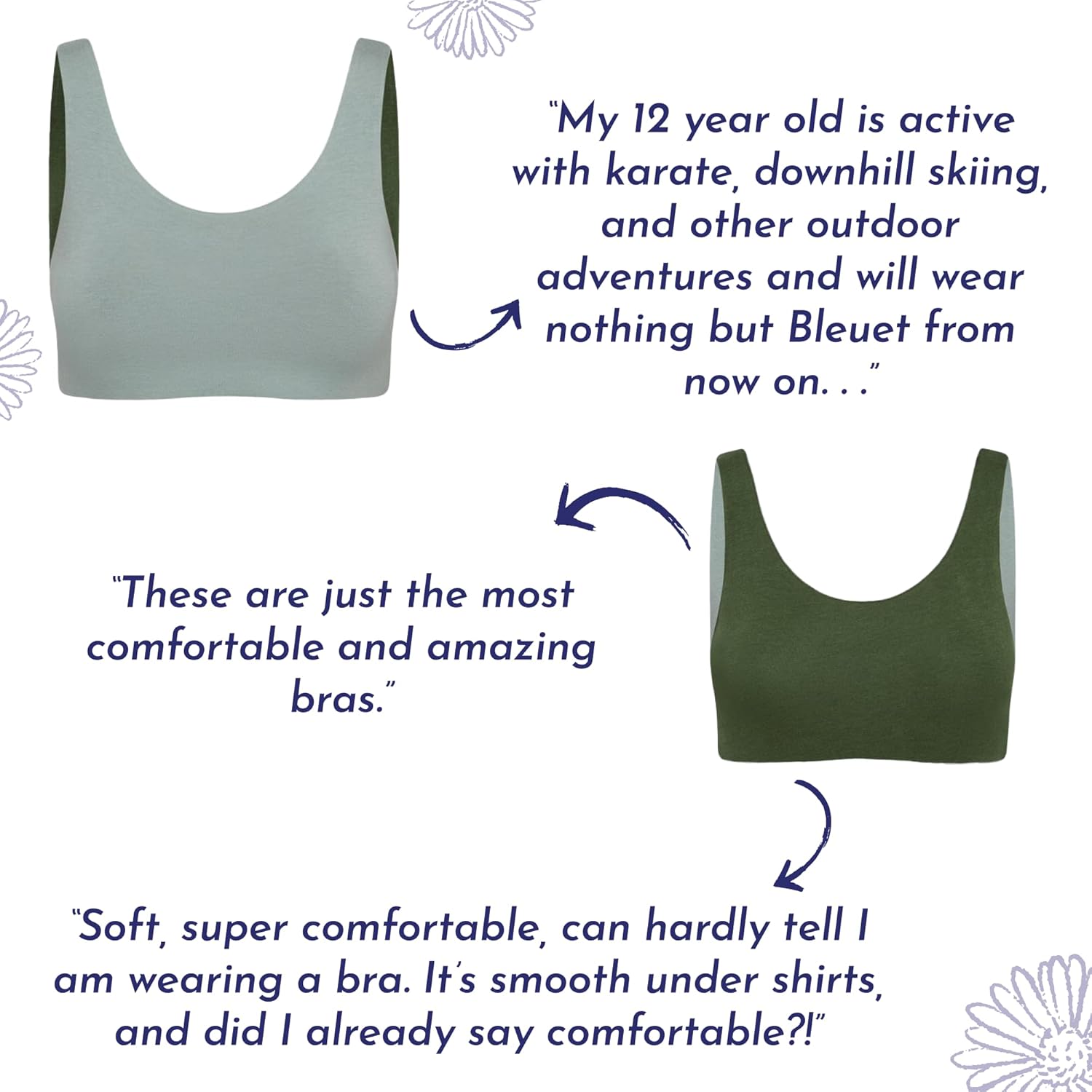 Bleuet Aster Tank Bra – Organic Cotton Reversible First Bra for Tweens & Teens | Seamless, Ultra Soft, Wide Band, Tag-Free - Image 4