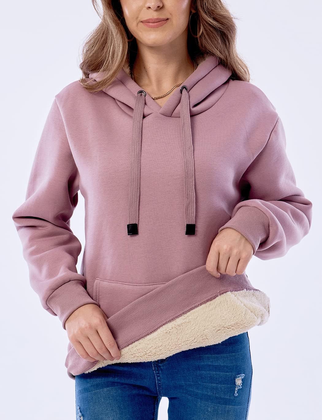 Haellun Womens Casual Winter Warm Fleece Sherpa Lined Pullover Hooded Sweatshirt - Image 2
