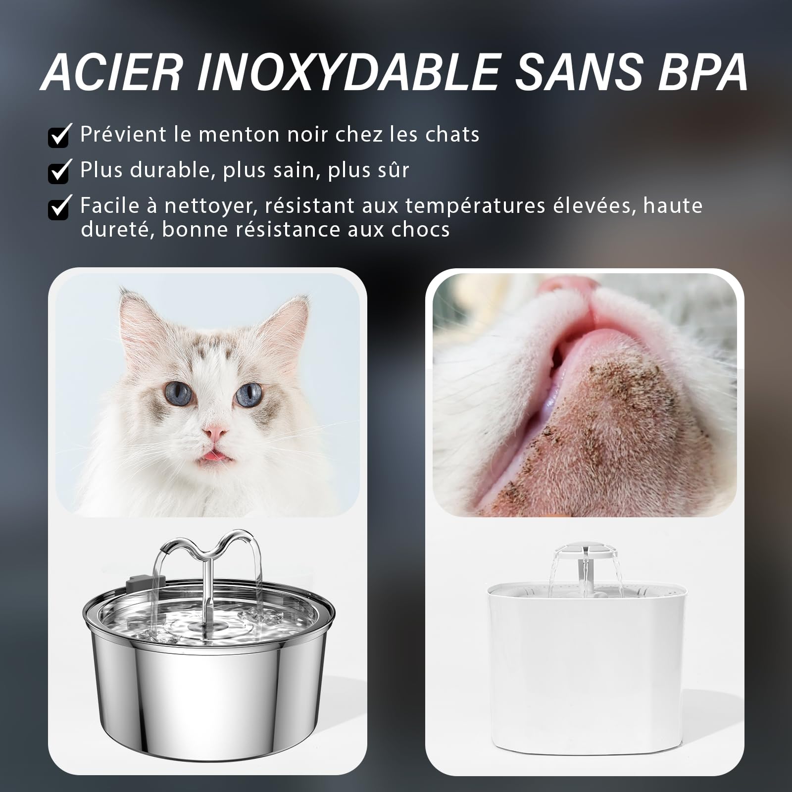 DOOOB Fontaine a Eau Chat 3.2L, Fontaine à Eau Chat INOX avec Pompe Ultra-Silencieuse, Distributeur Fontaine a Eau pour Chien, 1 Filtre & 1 Éponge Inclus