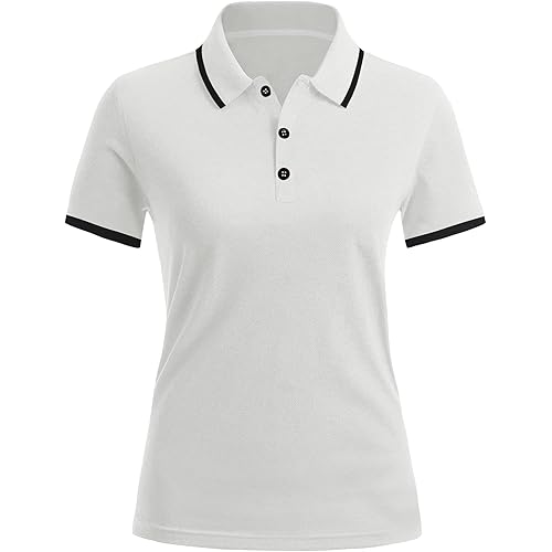LUYAA Polo Shirts for Women Golf Shirts Short Sleeve Collared V Neck T Shirt Button Down Tunic Tops Dry Fit