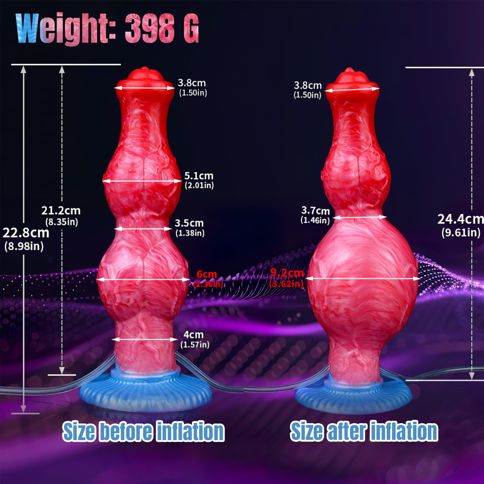 7.87”Realistic quirting Inflatable Dog Knot Dildo 2 Big Knotted Expanding Butt Plug Strong Ejaculating Toy Silicone Soft Fantasy Dildo g-Spot Cumming Animal Penis Plug Adult Sex Toys & Games (S): M