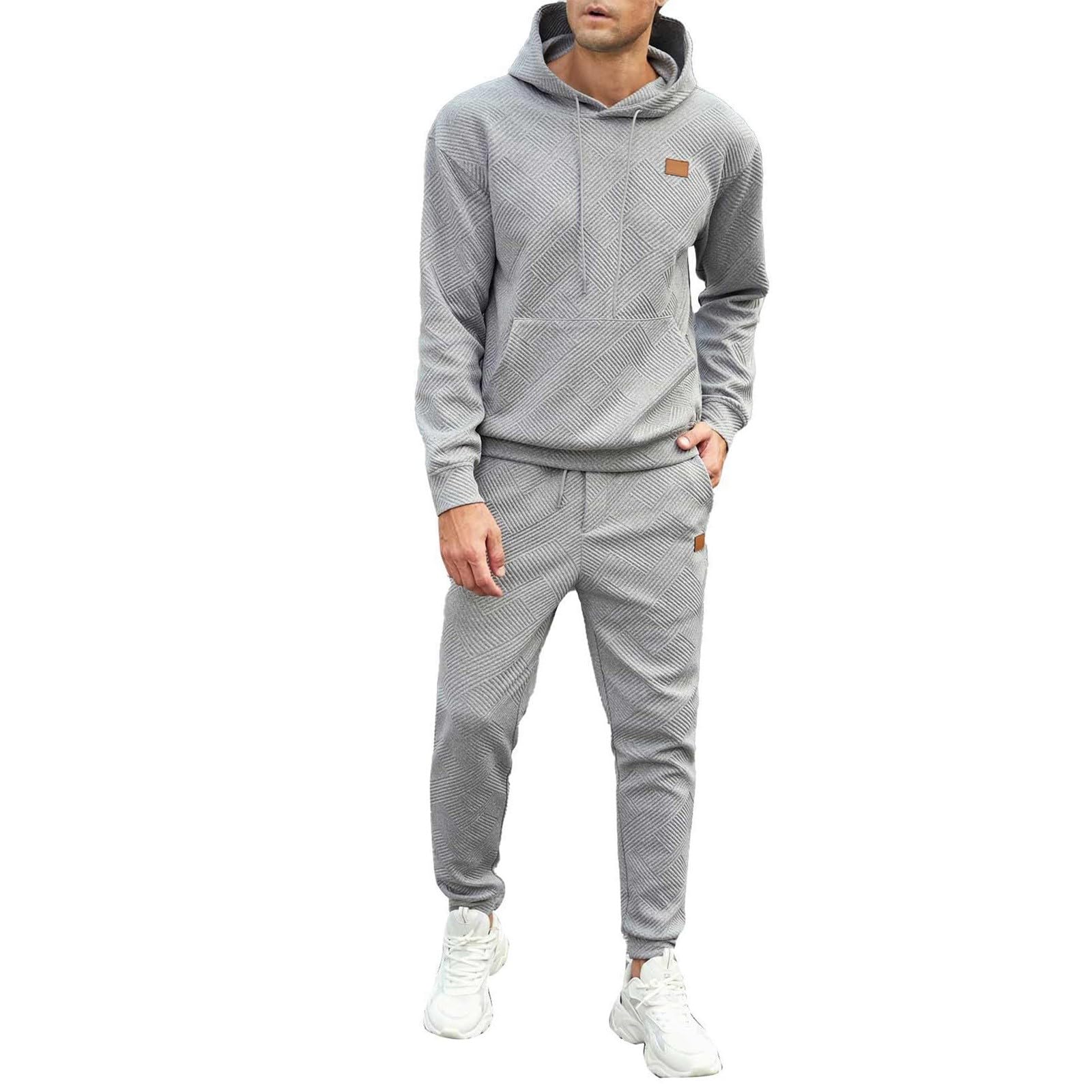 Męski dres treningowy, 2-częściowy zestaw z kapturem i joggery, kremowo-beżowa odzież sportowa dla mężczyzn, miękka bawełniana odzież wypoczynkowa, lekki wygodny dres treningowy na siłownię lub do