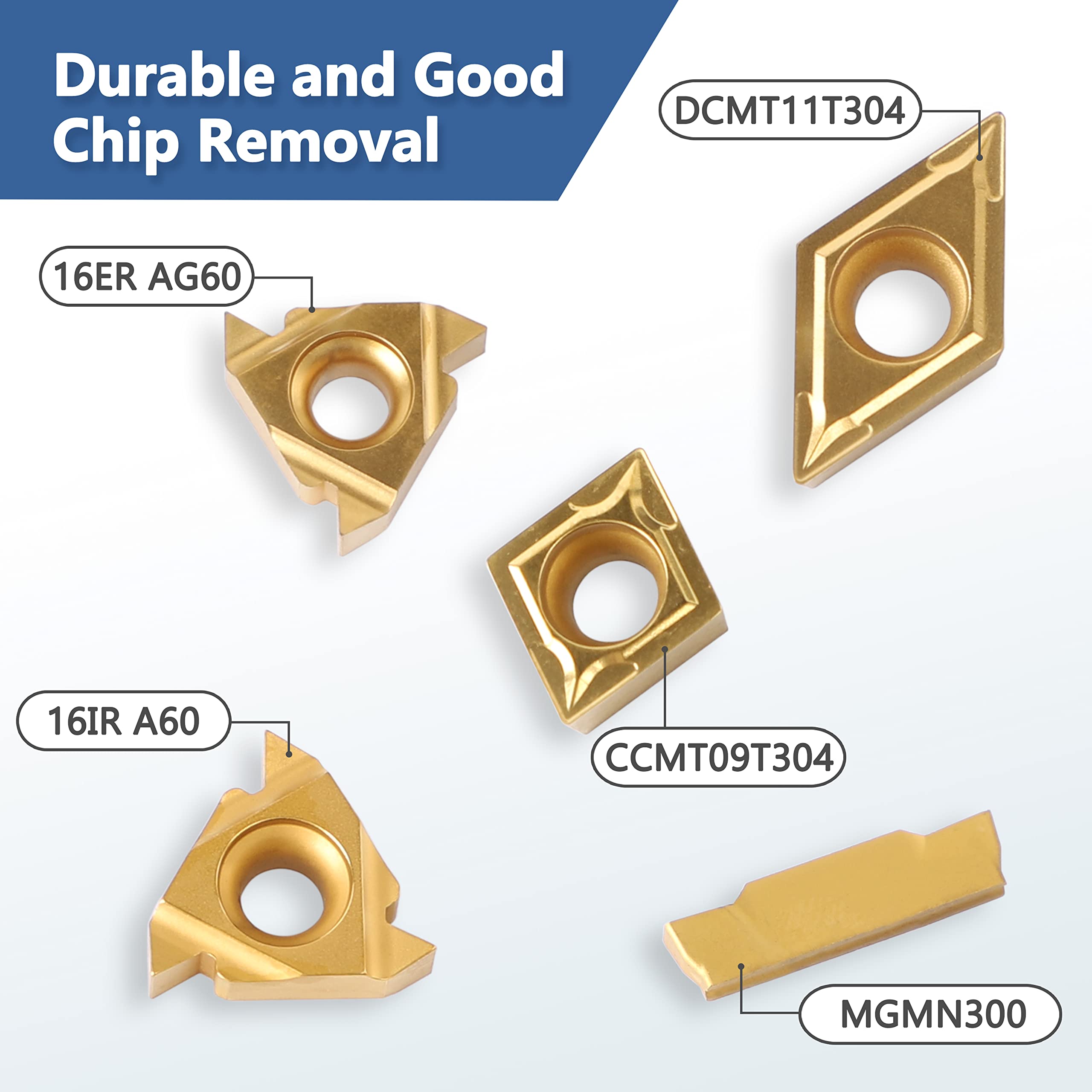 Lathe Threading-Tool Bit Set 21pcs - 7pcs 1/2" Turning Holder Boring Bars / 14pcs Indexable Carbide Inserts Golden CCMT060204 DCMT070204 11IR 16ER MGMN200-G For Cutting Tool - View #3