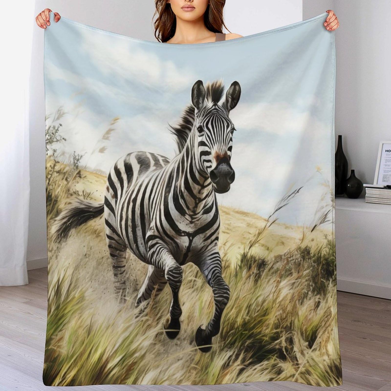 Couverture flannel zèbre 150x200cm jeté de lit et couvre-lit polaire