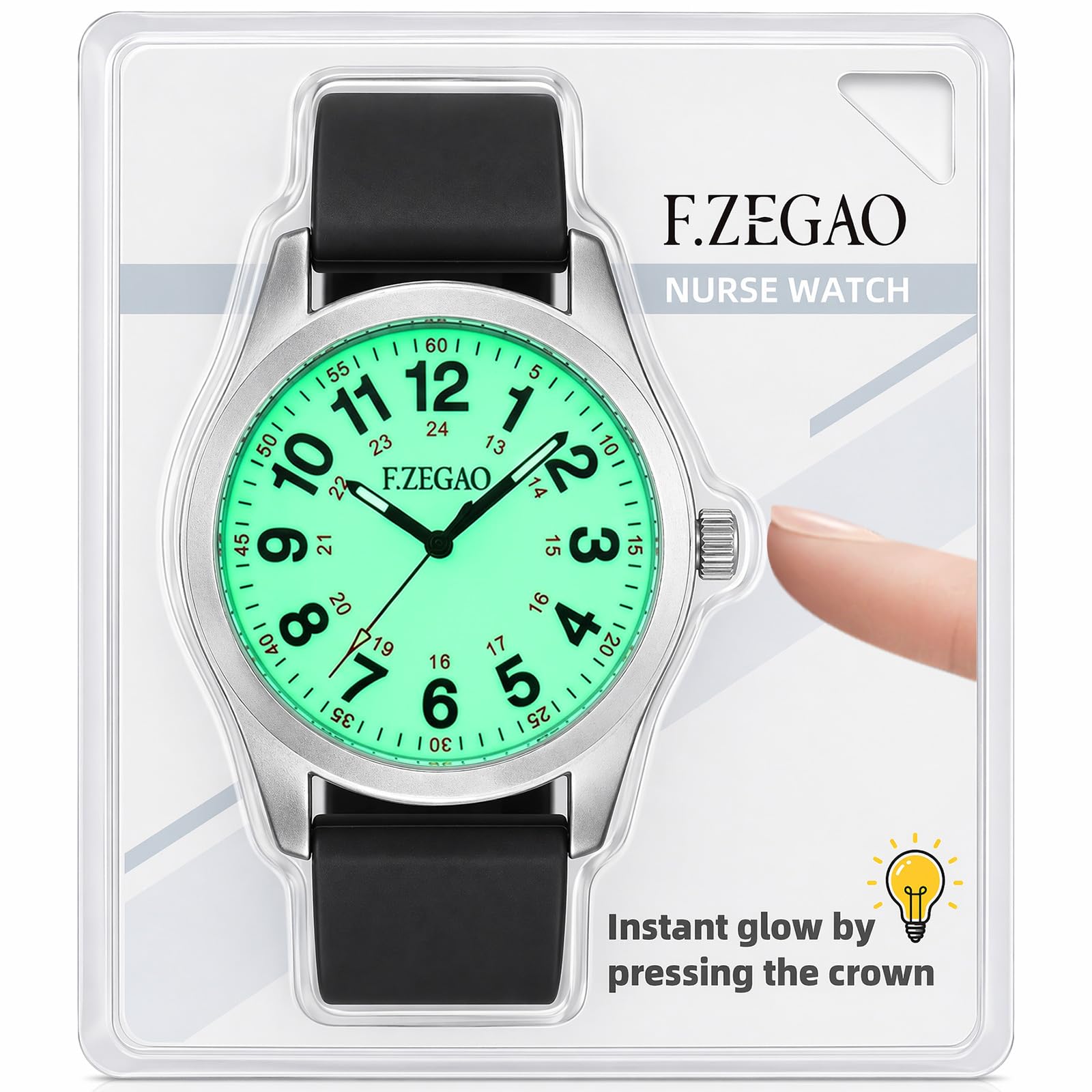 Nurse Watch for Nurse, Waterproof Watch for Swimming 24 Hour Military Time Luminous Easy to Read Dial with Second Hand