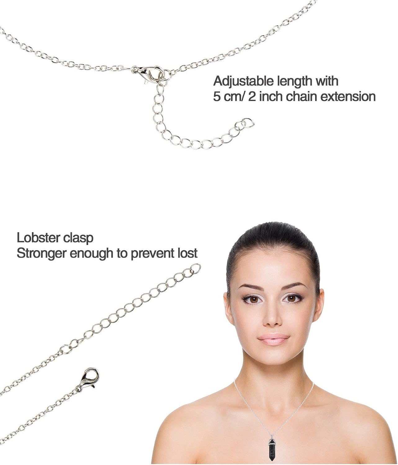 12 Pieces Hexagonal Chakra Crystal Bullet Shape Gemstone Pendant Necklaces Pointed Quartz Stone Chain Necklaces Artificial Stone with Storage Bag