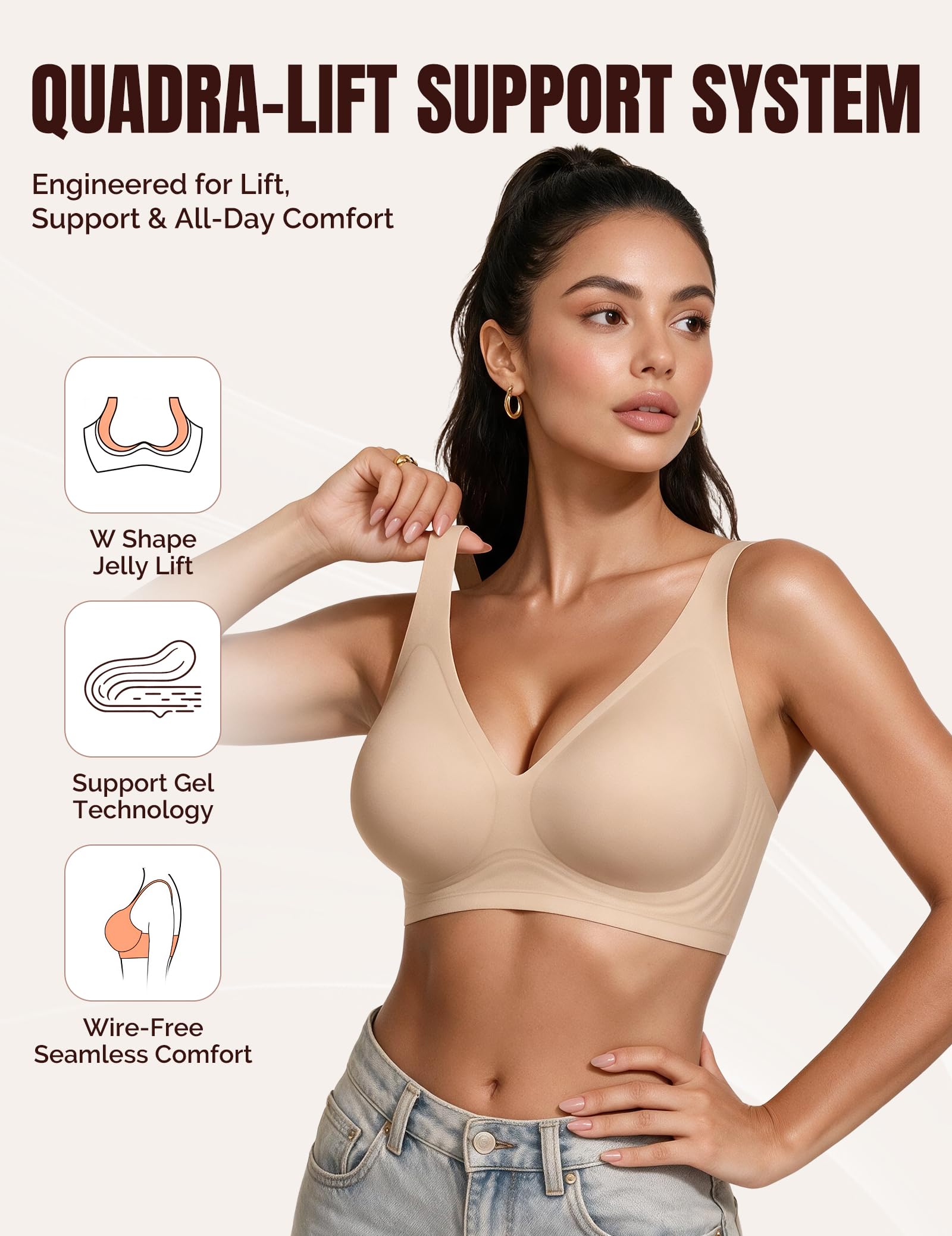 Jelly Bra for Women Wireless Bra Push Up Bra for Women No Underwire Deep V