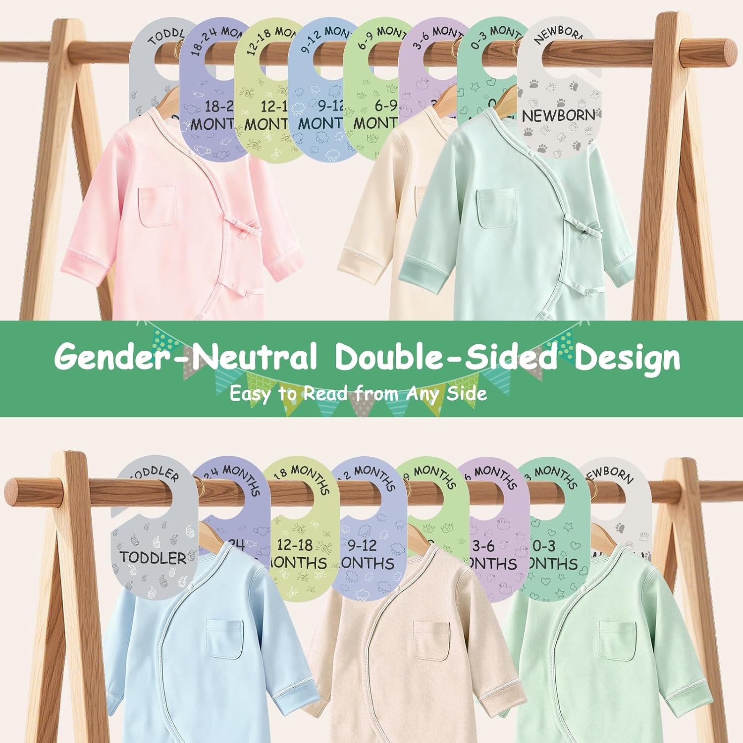 Baby Closet Dividers for Clothes Organizer, 8 PCS Double-Sided Cute Hanger Dividers for Newborn to Toddler, Baby Clothes Size Dividers for Boys & Girls