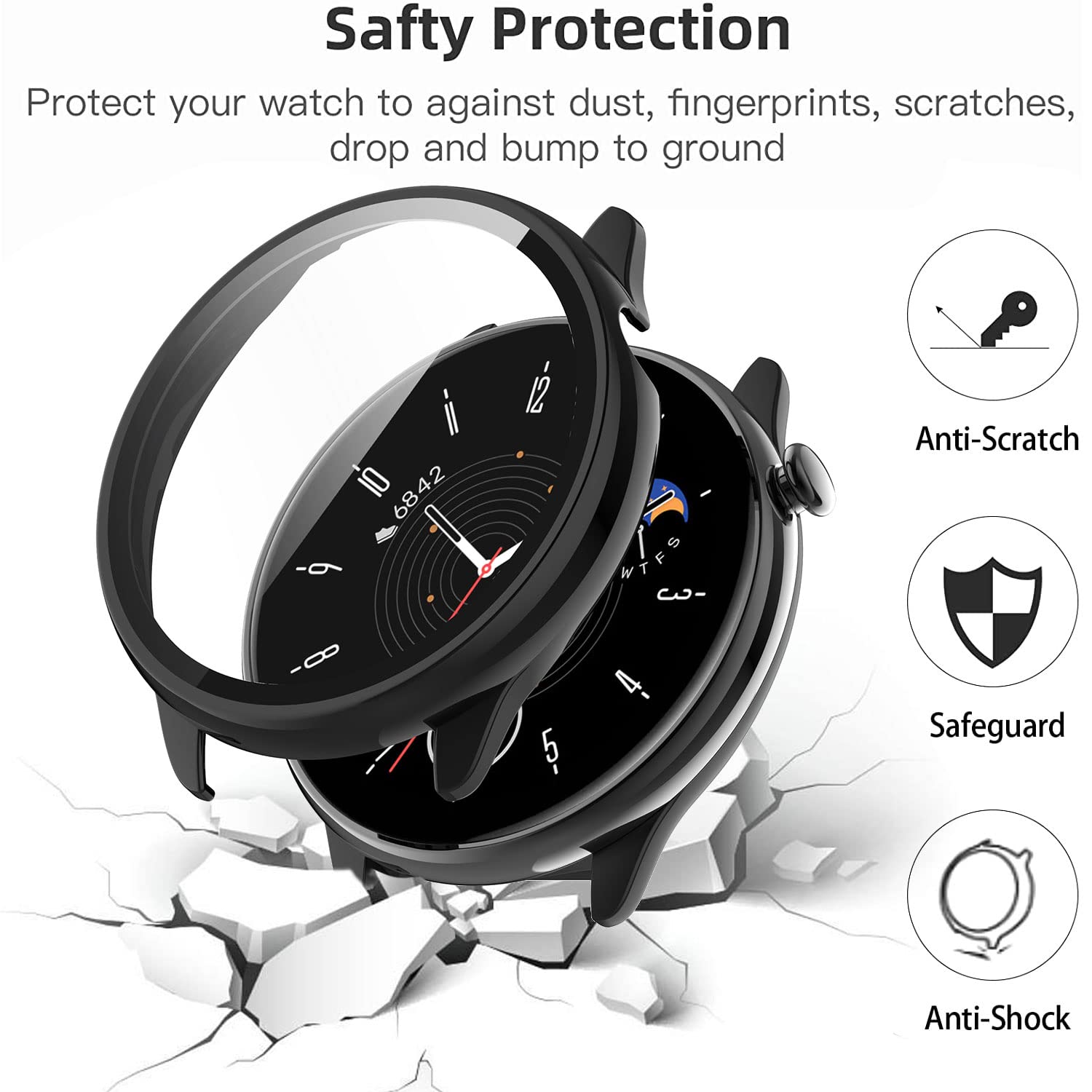 Coque De Protection Pour Amazfit Active 2 Square - 2 Pièces (transparent + Noir) - PC Dur, Anti-chocs