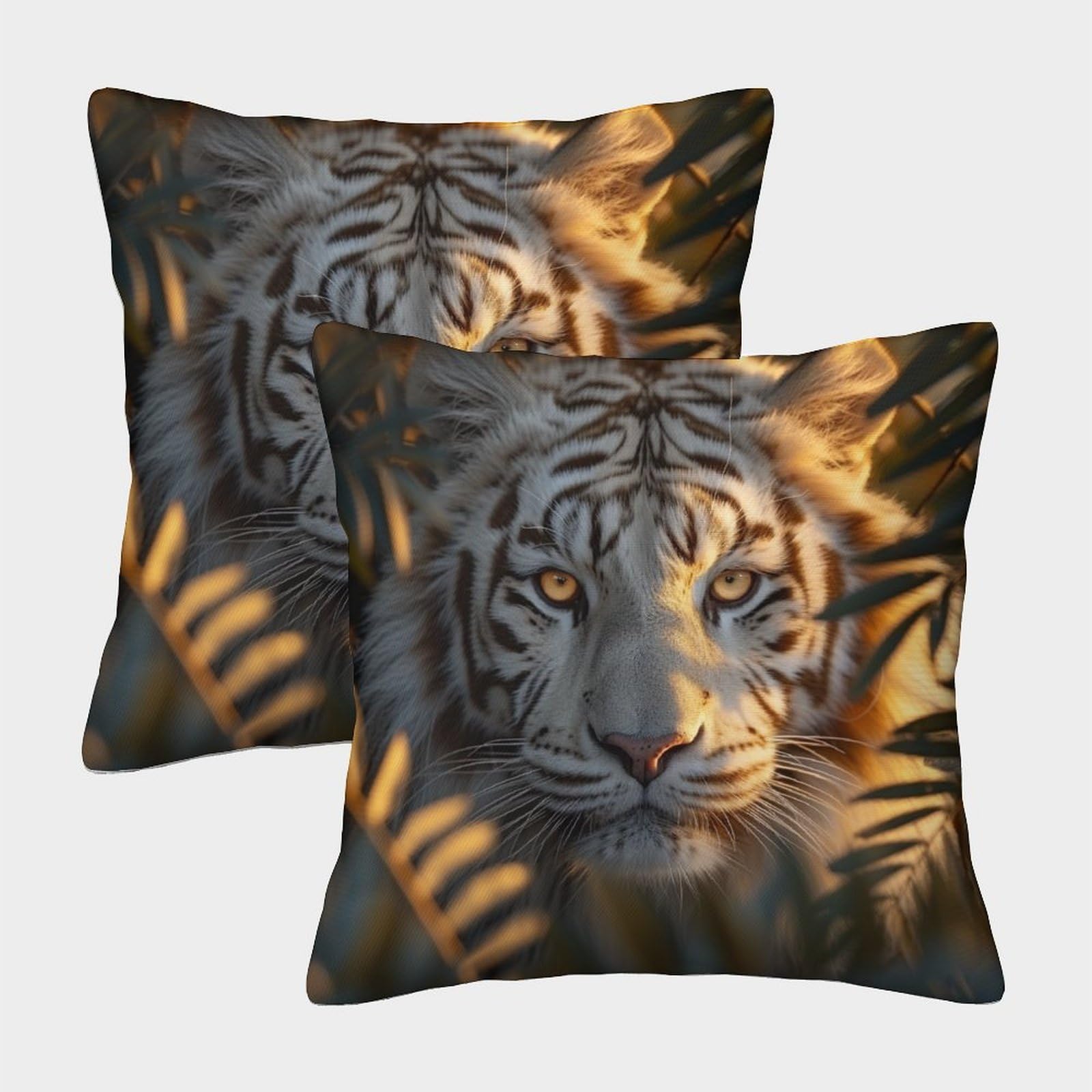 kaiyun 2 Pack White Tiger-Tropical Jungle Pillow Case Home Decoration Sofa Cushion Cover 45x45cm