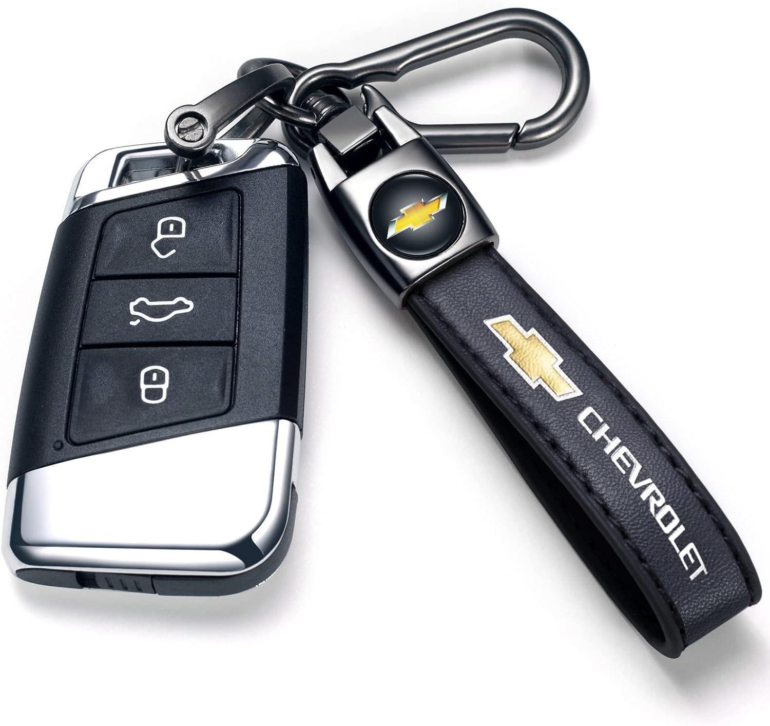Genuine Leather Car Keychain Keyring Accessories Compatible with Chevy Series Car Keychains Family Present for Man and Woman（Black）
