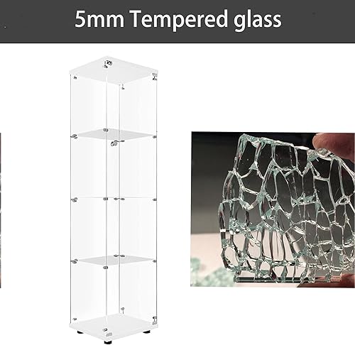 Miniatura 6 de Vitrina de vidrio de 4 niveles con cerradura de metal, Vitrinas Curio de Vidrio Templado de 5mm para Colección, Vitrina de cristal de pie tipo
