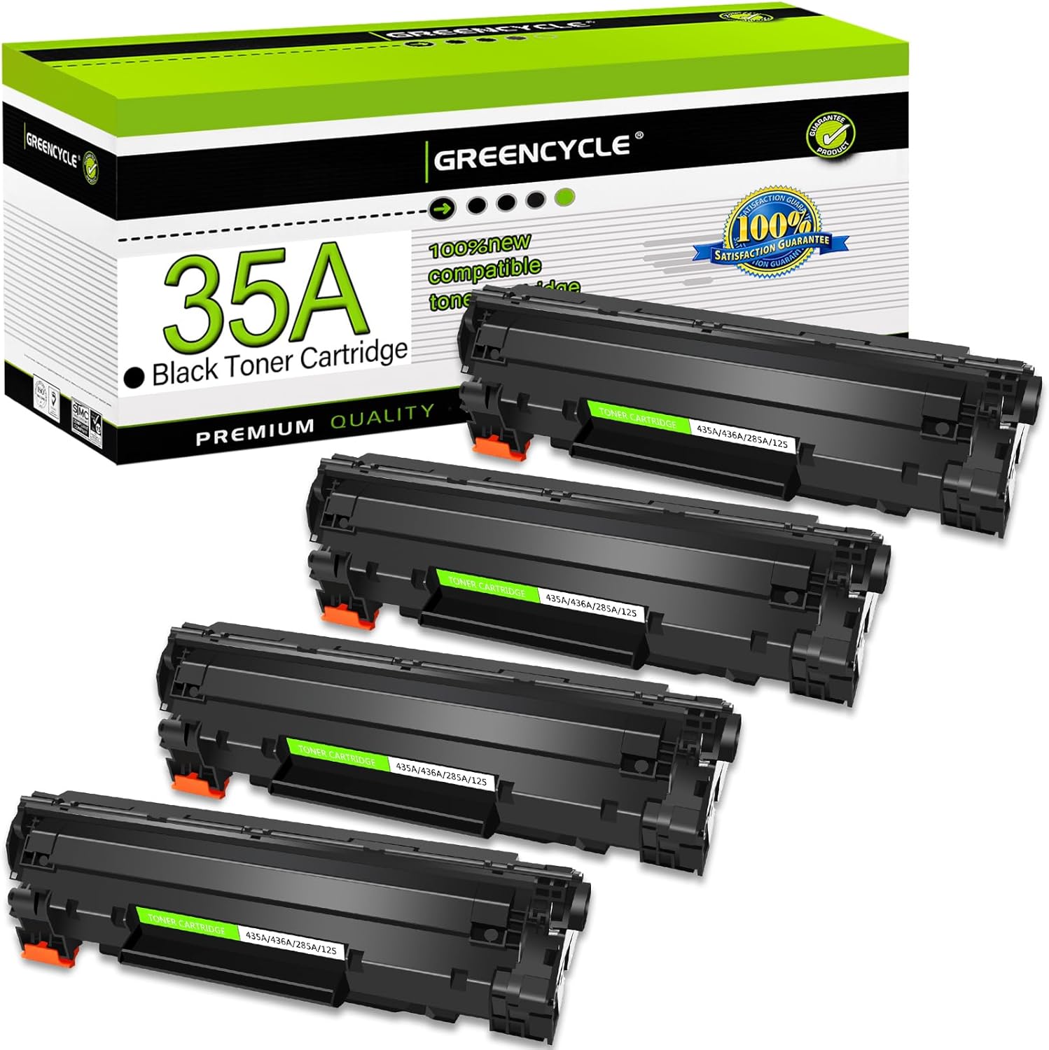 greencycle 4 PK Compatible CB435A 35A Black Laser Toner Cartridges Replacement for HP LaserJet P1005 P1006 P1007 P1008 P1009 Printer