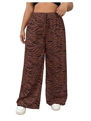 Floerns Womens Plus Size Zebra Wide Leg Pants High Waist Drawstring Casual Trousers