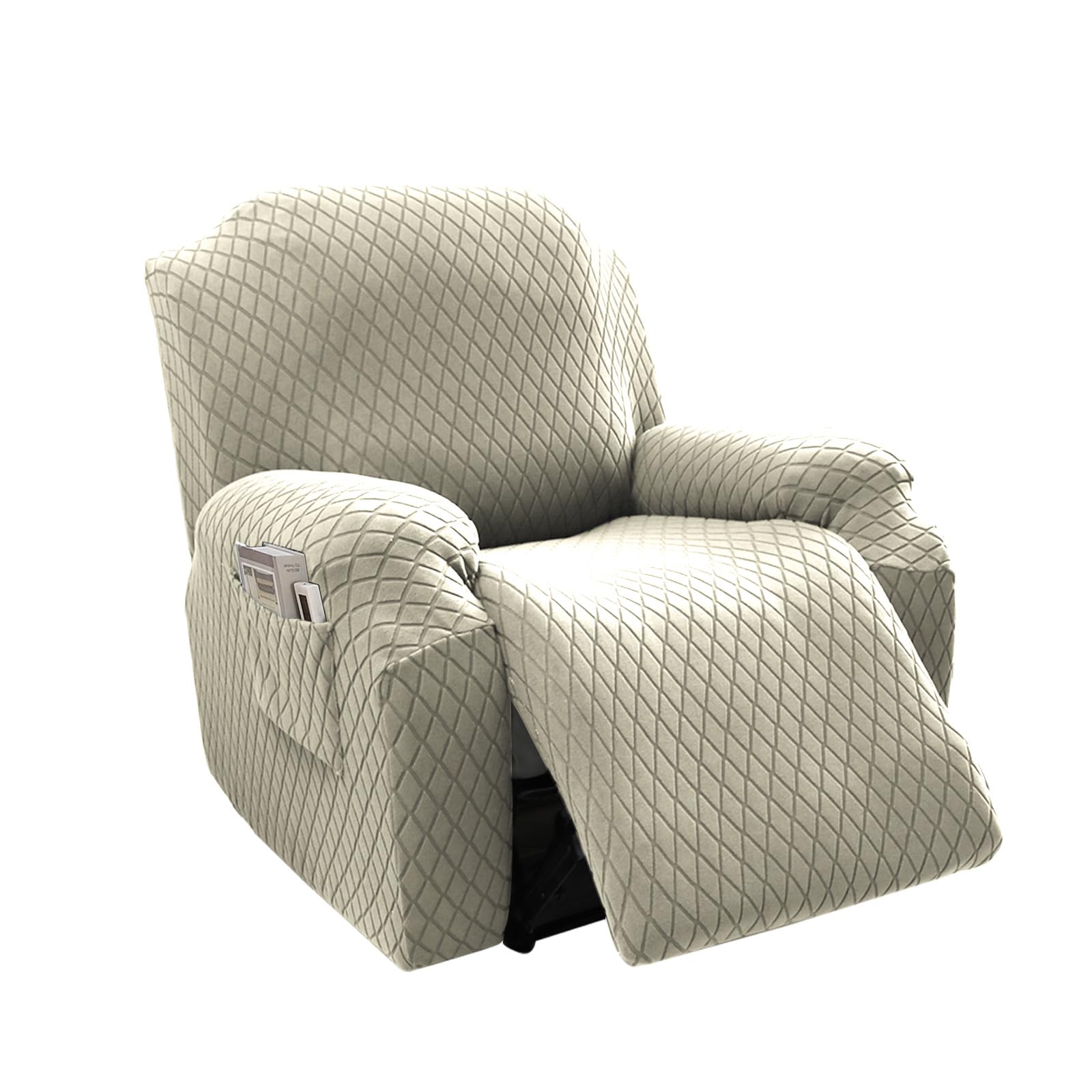 FBKPHSS Copripoltrona Fodera per Poltrona, Coprisedile Poltrona Reclinabile per Chivas con Tasche Lavabile Tessuto Elasticizzato Jacquard Lavabile in Lavatrice,off White,Single Seat