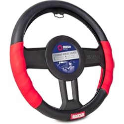 Funda Para Volante De Coche Cosida Sparco SPC1102L Funda de Volante Negra y roja para Coche Universal y ergonómica, Rojo