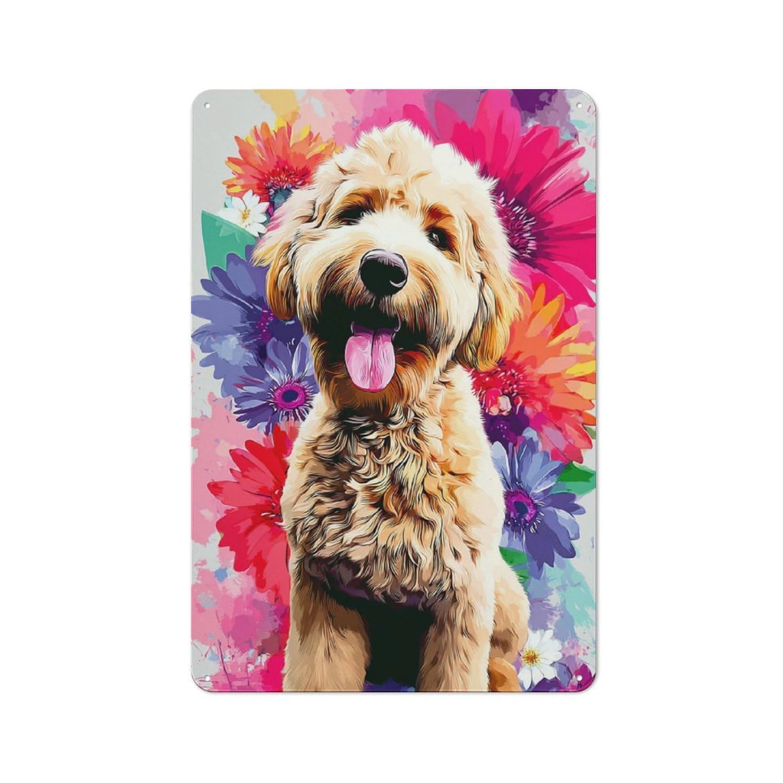 Junmoney Floral Fantasy Happy Dog Artwork Vintage Tin Sign 30X20cm, Rustic Bistro Wall Plaque For Kitchen, Cafe, Pantry Or Dining Room