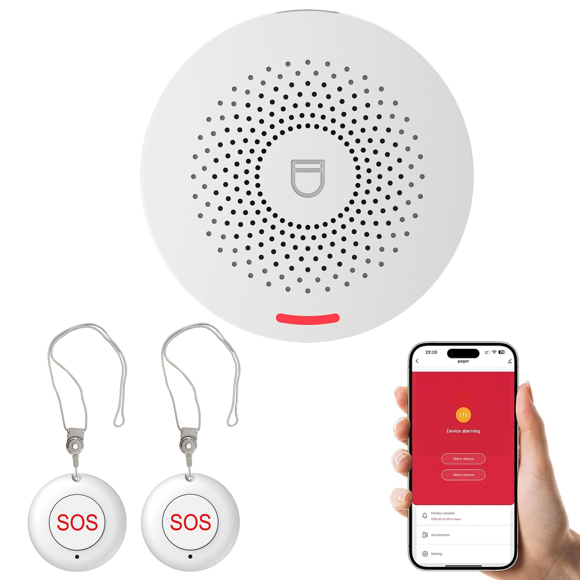xuk home elderly emergency call system, 1 host + 2 round sos call buttons wifi version call devices