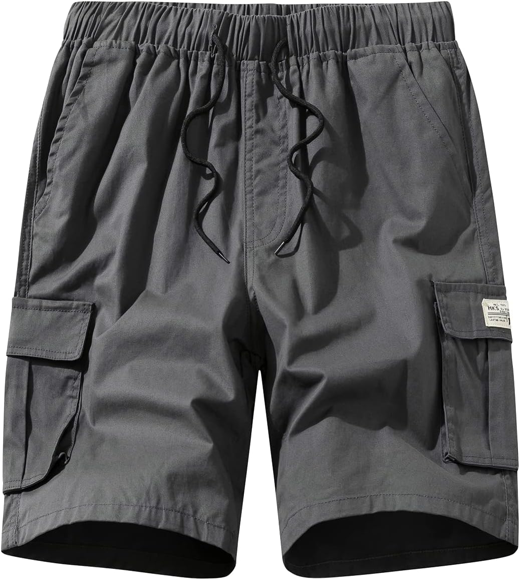 Msmsse Men's Cargo Shorts Elastic Waist Drawstring Summer Casual Cotton Work Athletic Shorts