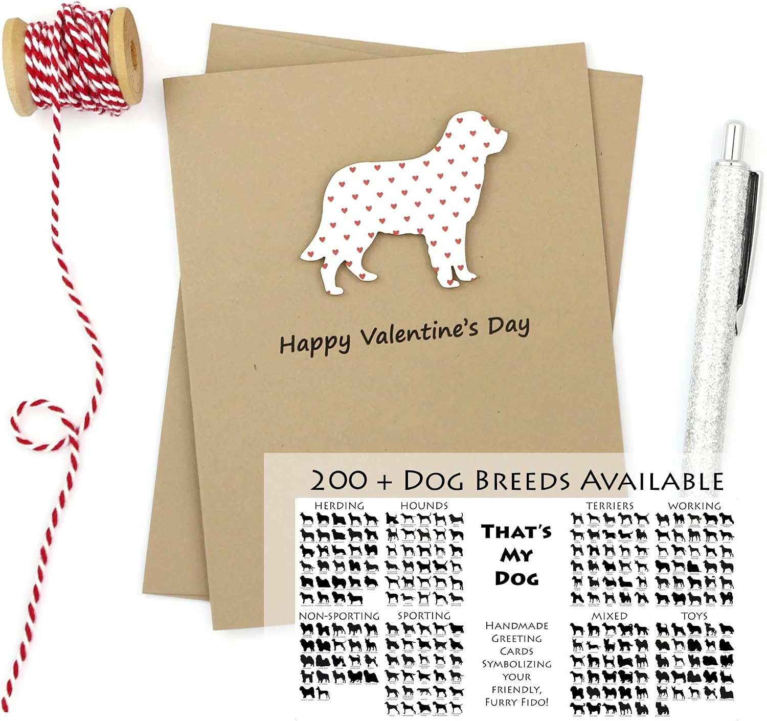French Bulldog Valentines Day Greeting Cards Pack of 10 | Handmade Frenchie Dog Valentine's Cards | Colored Hearts | Kraft Notecards with Envelopes