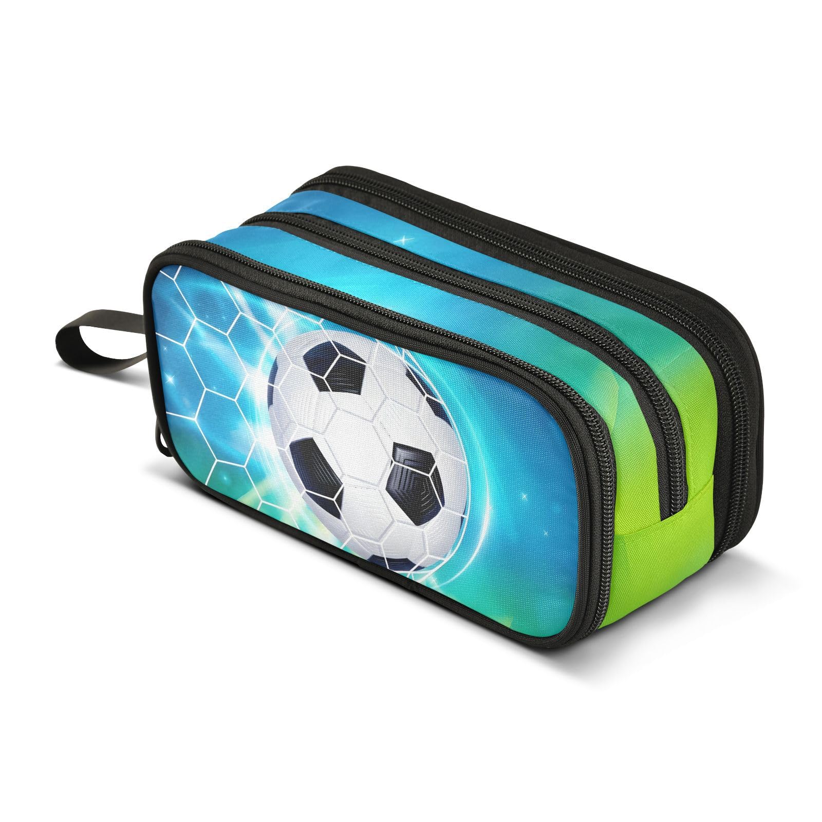 BOENLE Soccer Football on Field Pencil Case Box Boys Girls Large Pencil Pouch with Zipper Compartments Big Capacity Stationery Pen Bag Organizer for Kids Teens Adults School