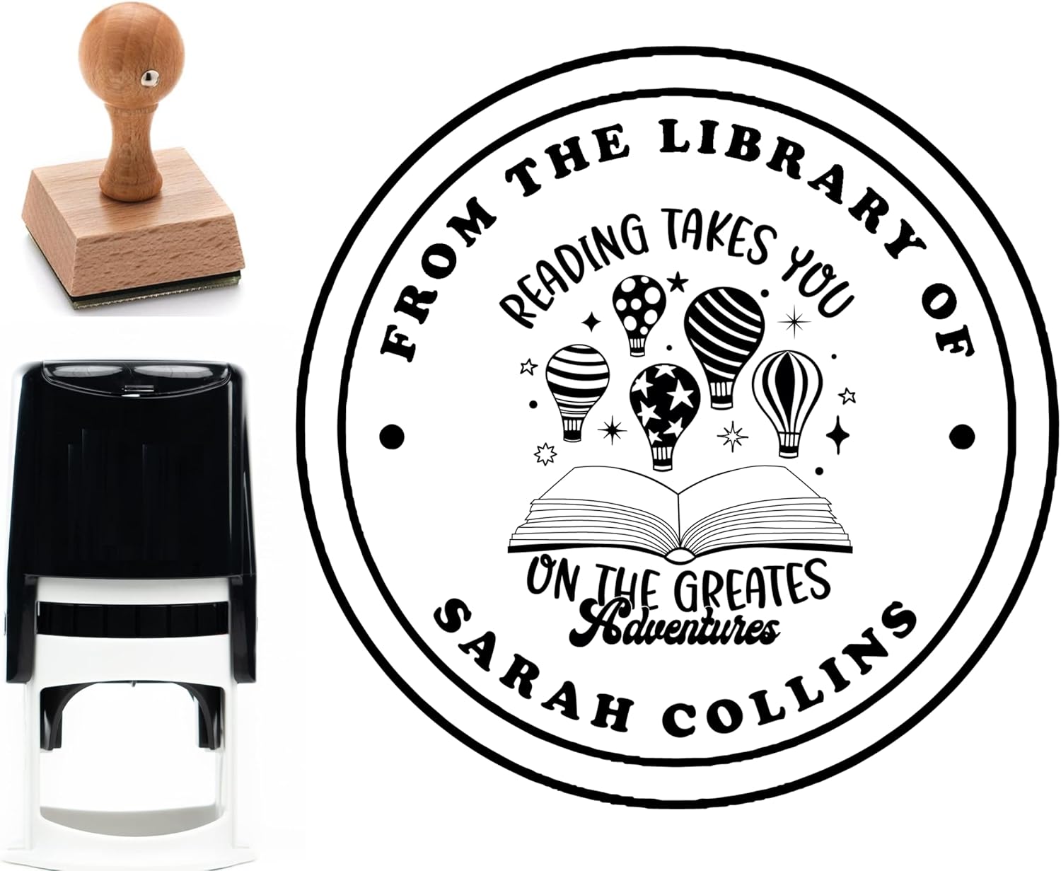 Personalized Self-Inking Book Stamp - from The Library of | Custom Stamp | Custom Name Stamp | Library Stamp | Custom Logo Stamp | Book Stamp Books Design 1 5/8" x 1 5/8"