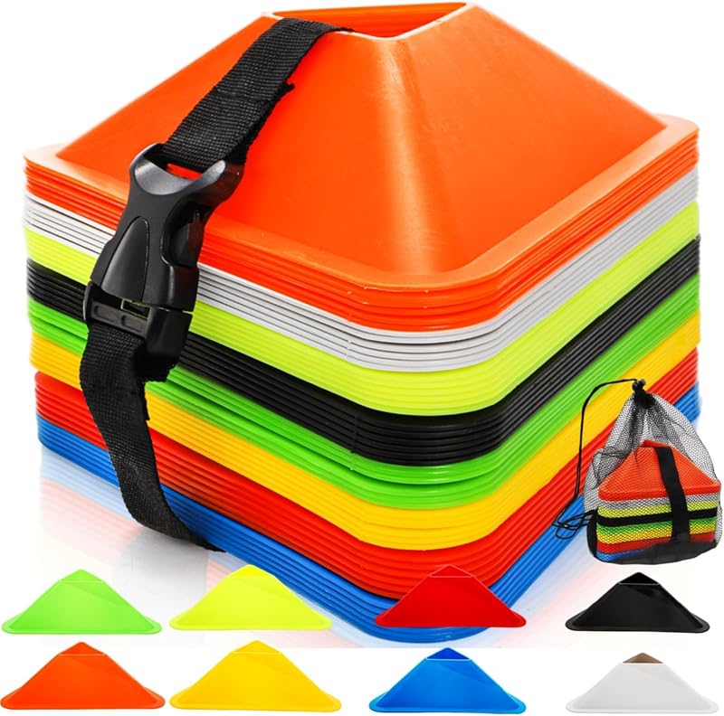 Paquete de 48 conos de fútbol para entrenamiento, conos de disco de agilidad flexibles con bolsa de transporte y correa, mini equipo de práctica deportiva para ejercicios de fútbol y baloncesto (8 colores)