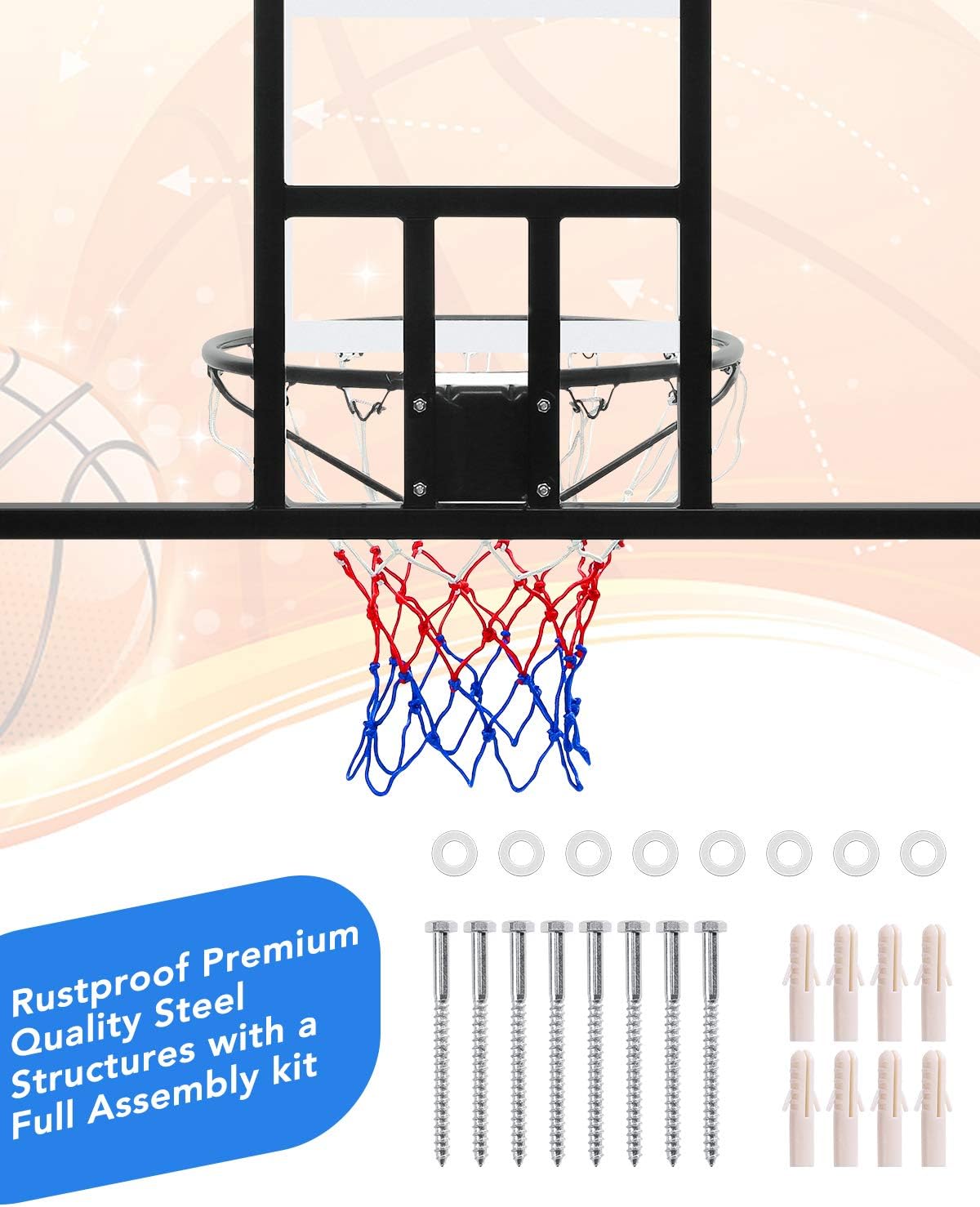 44 Inch Basketball Backboard Wall-Mount Hoops & Goals Rim Combo Kit&Shatterproof Polycarbonate Board&All-Steel Rustproof Frame&for Standard No.7 Balls : Sports & Outdoors