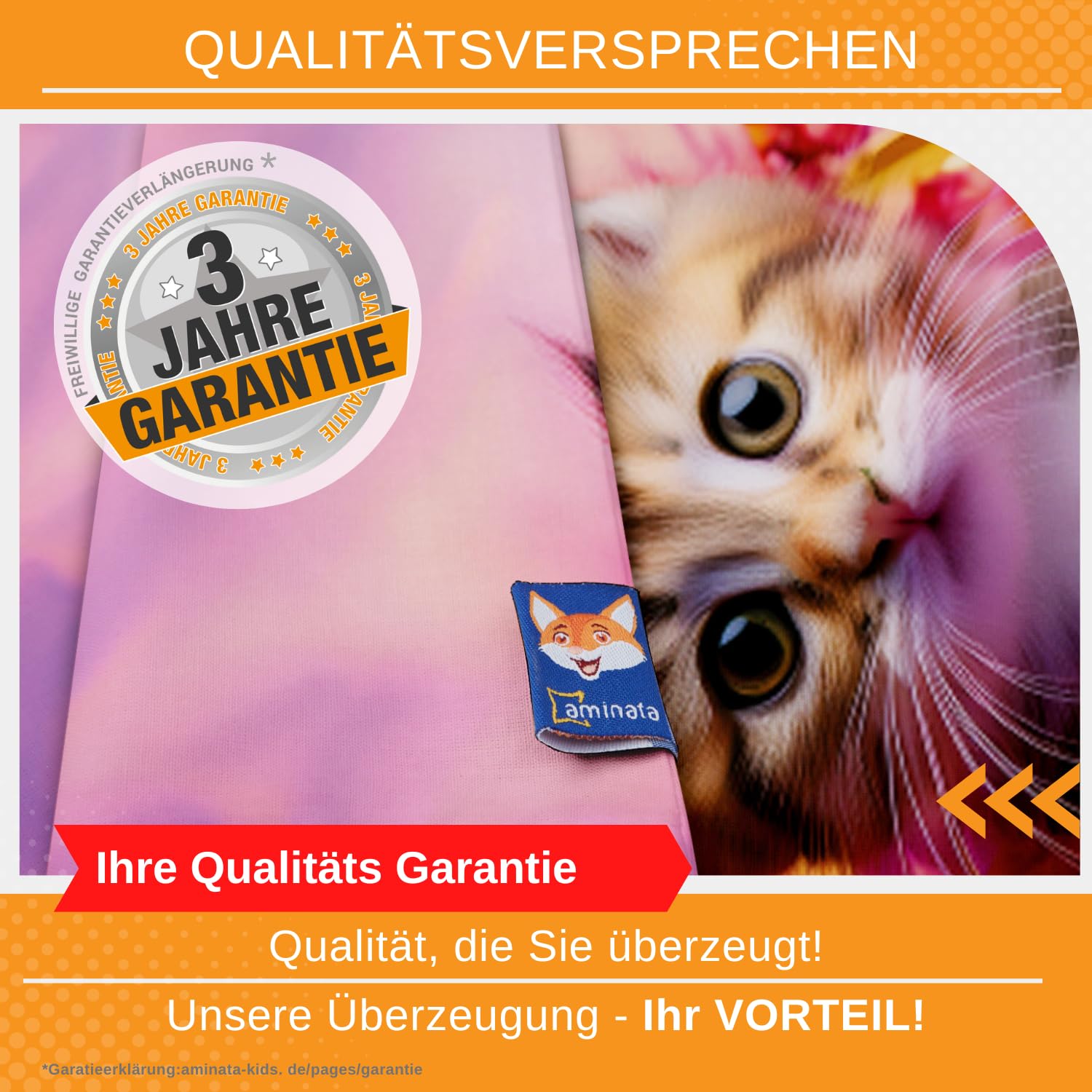 Aminata kids Bettwäsche Katze 135x200 Mädchen | Wende-Kinder-Bettwäsche-Set Katzen-Motiv | 100% Baumwolle | YKK Reißverschluss pink